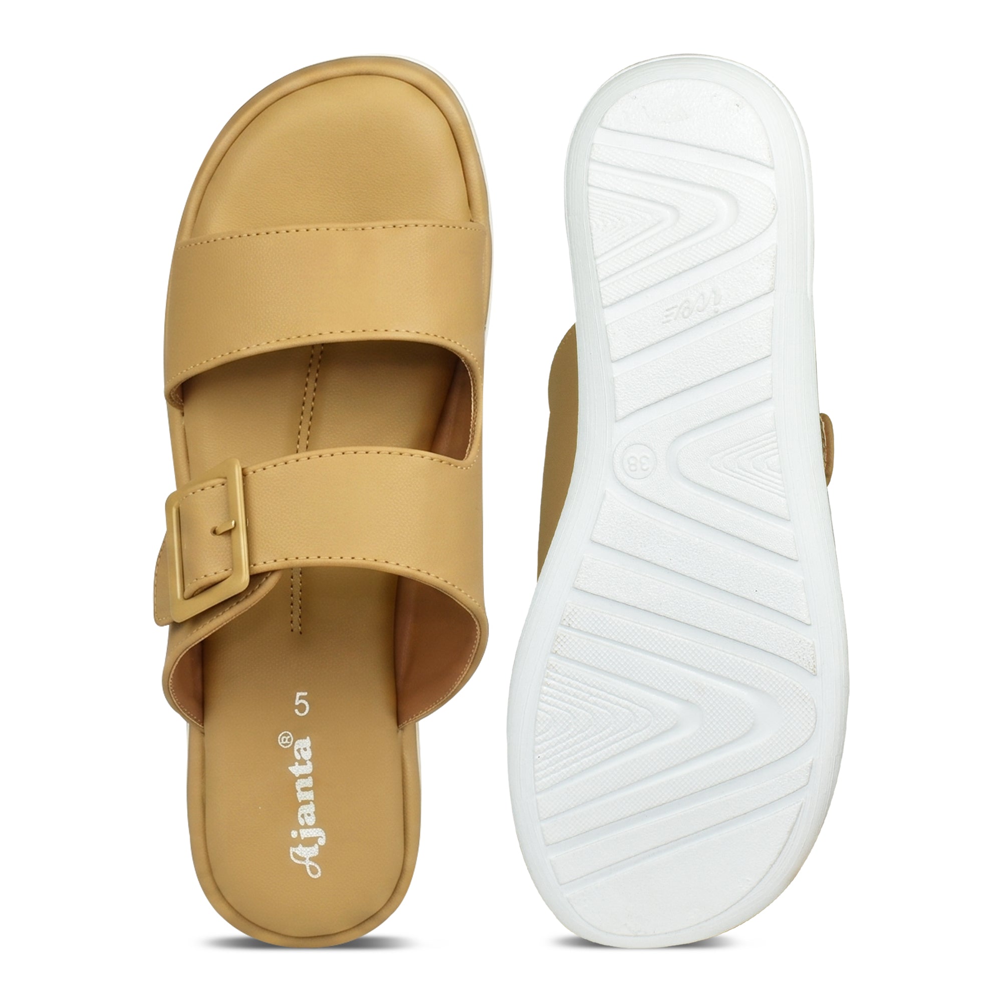 AJANTA Women's Double Strap Flat Sandals | Casual Slip-On Ladies Chappal with Cushioned Footbed