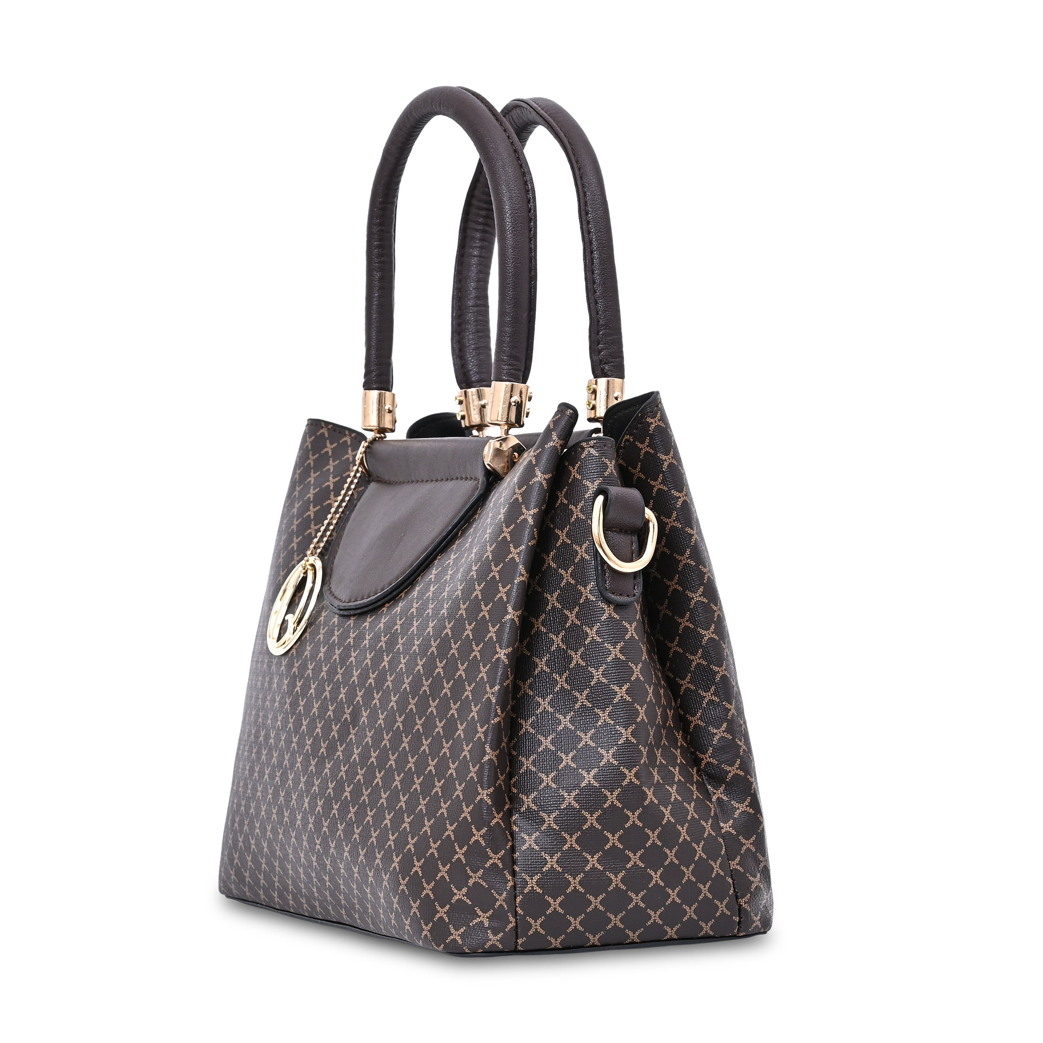 QIARRA Dark Brown Luxe Artificial Leather Premium Textured Satchel Bag / Handbag with Detachable Slings VB8058