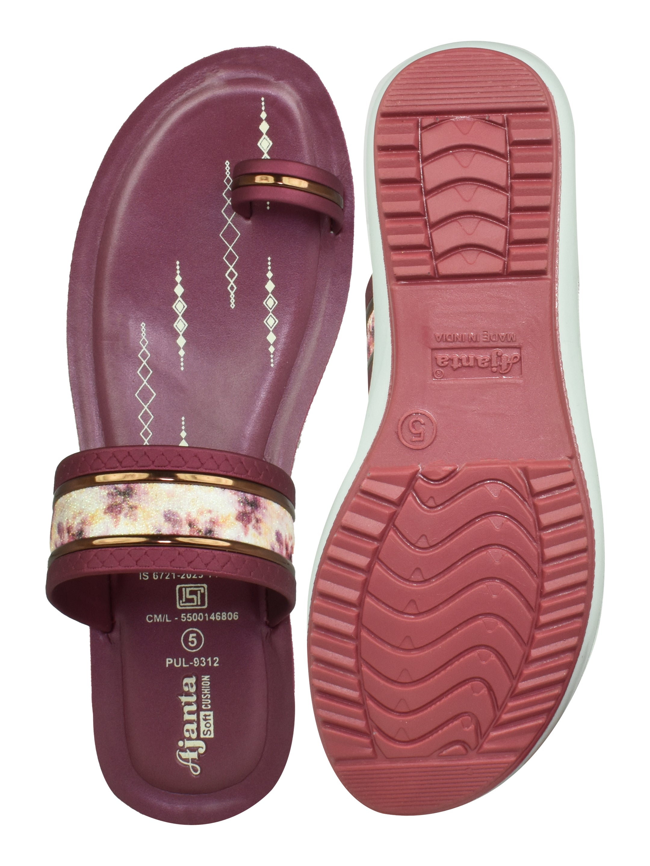 Ajanta Women’s Maroon Floral Dual-Strap Sandal