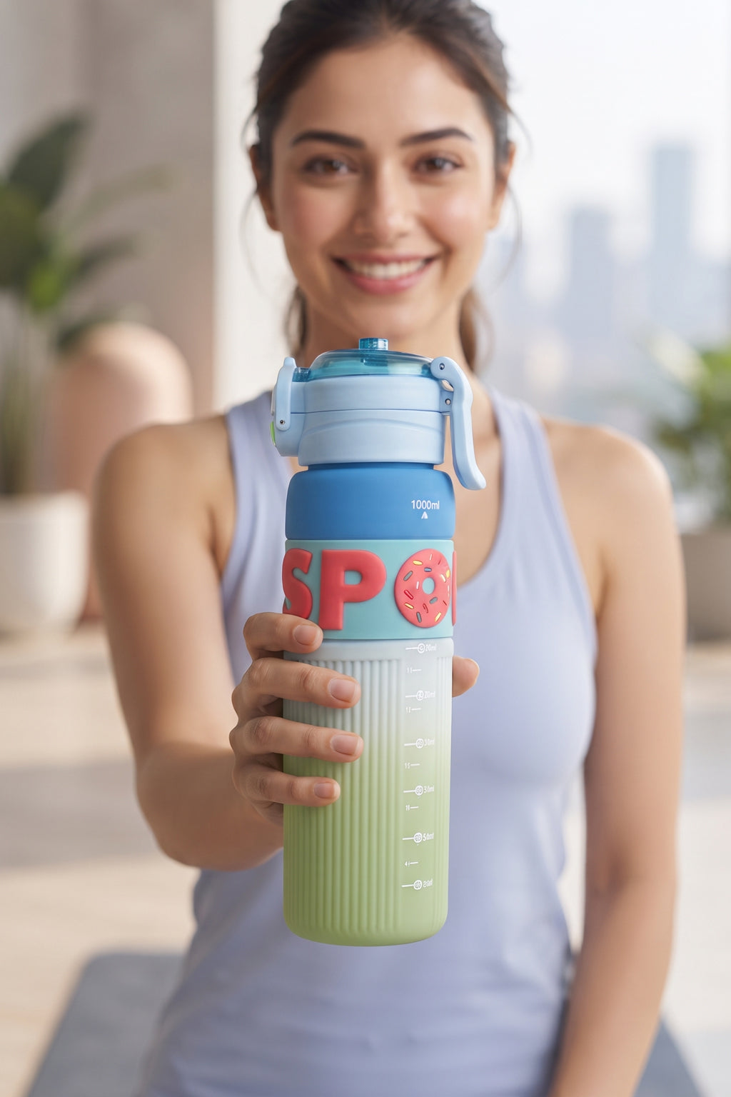 Ajanta Sports Water Bottle with Straw 1000ml | BPA Free Plastic Leakproof Sipper Bottle | One Click Flip Top Lid with Safety Lock & Carry Handle | Time Marker for Gym, Workout, School, Office, Fitness, Travel & Outdoor For Kids, Women & Men