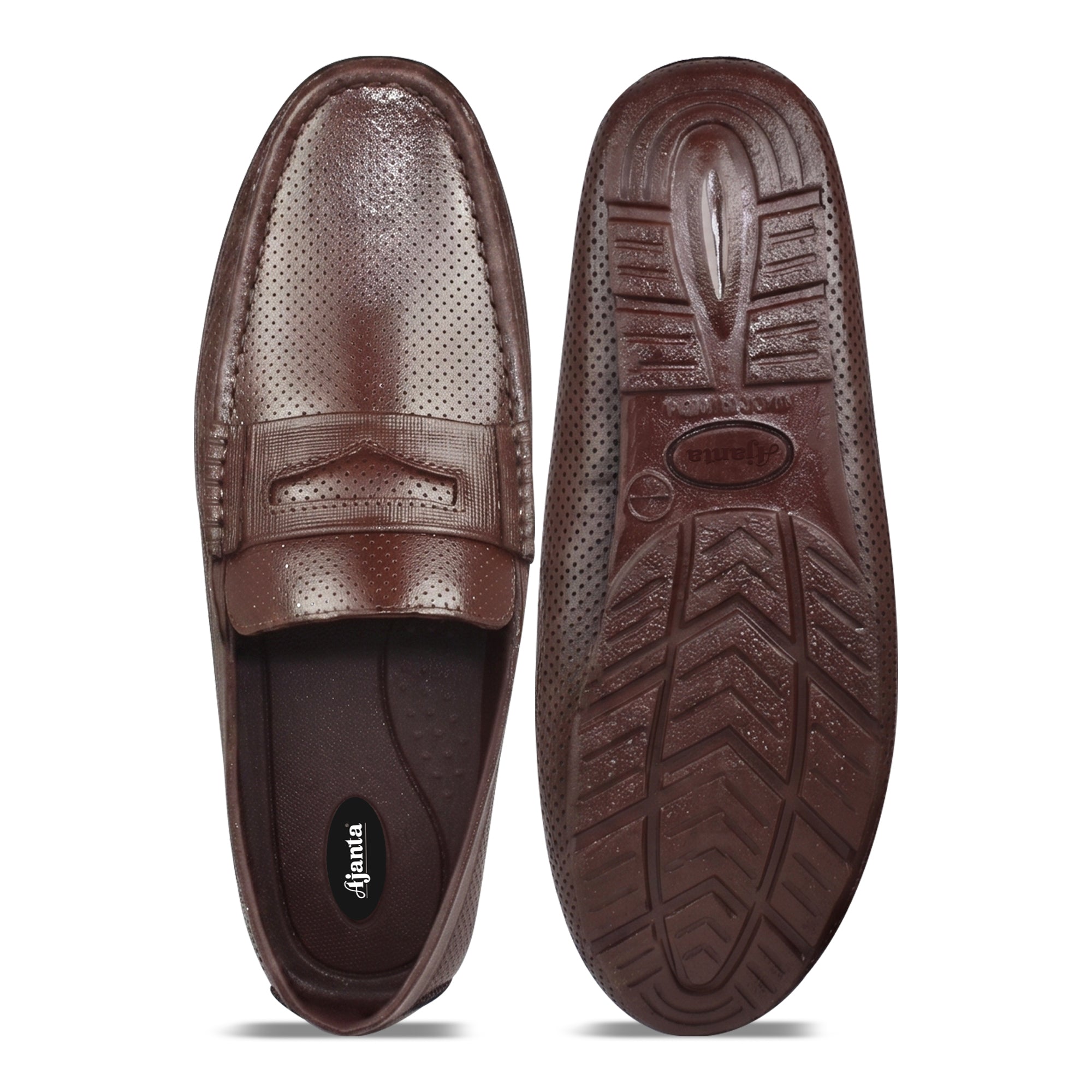 AJANTA Waterproof Slip-On PVC Loafers Shoes for Men | Lightweight Anti-Skid Casual Office Shoes for Men | Comfortable Fit Rainy Shoes & Moccasin Footwear for Travel & Driving Brown