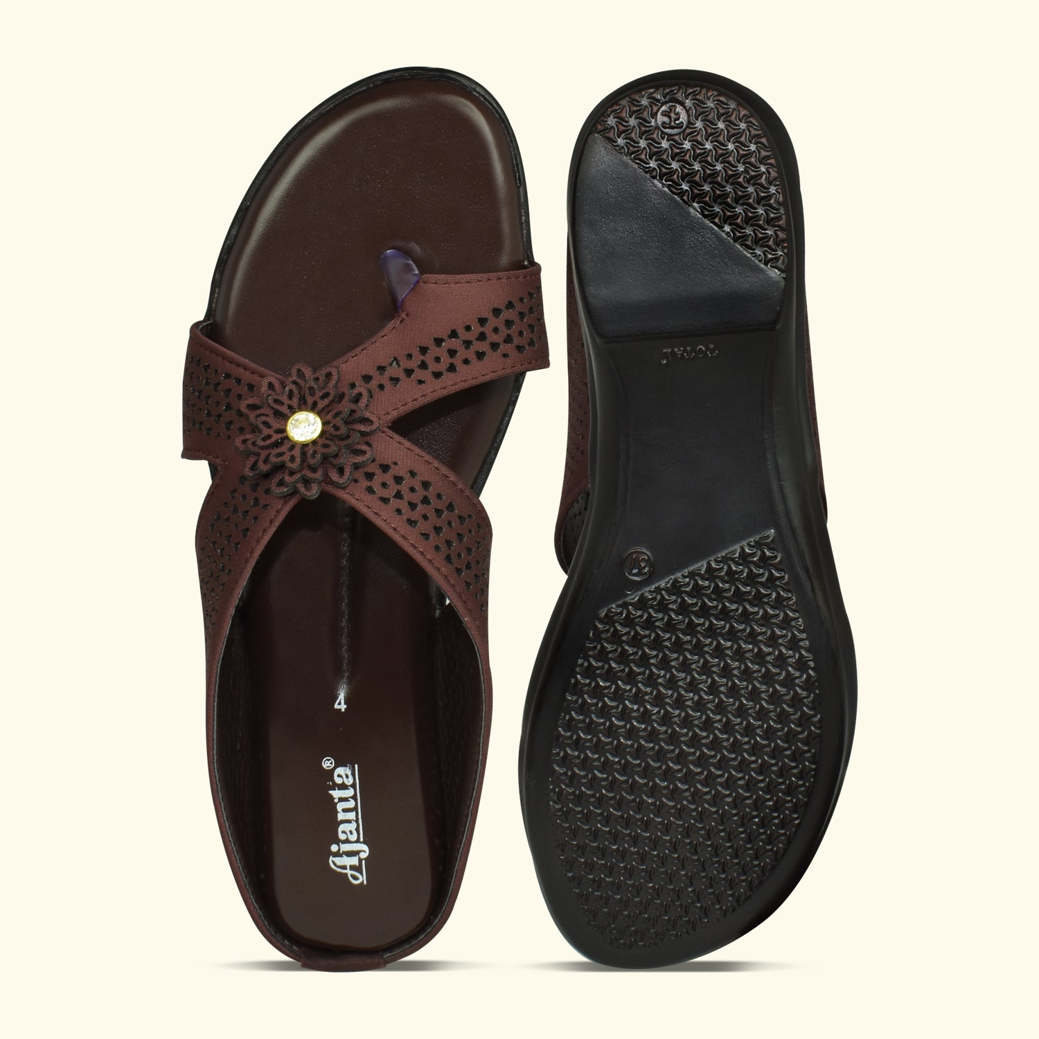 Ajanta Brown Thong Style Laser Cut Slip-on Flat Sandal for Women EL3024