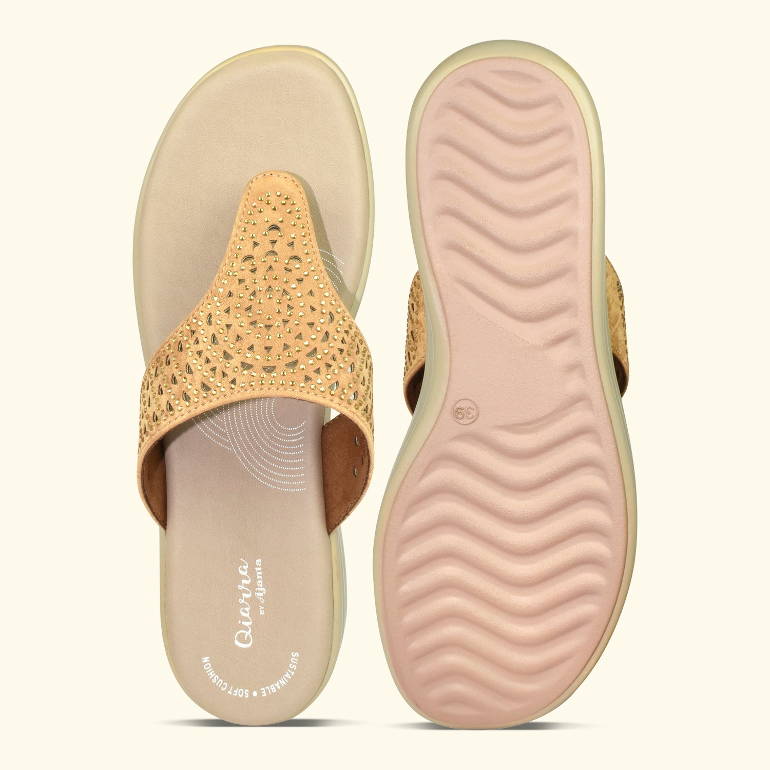 Qiarra Beige T-Strap Wedge Sandal