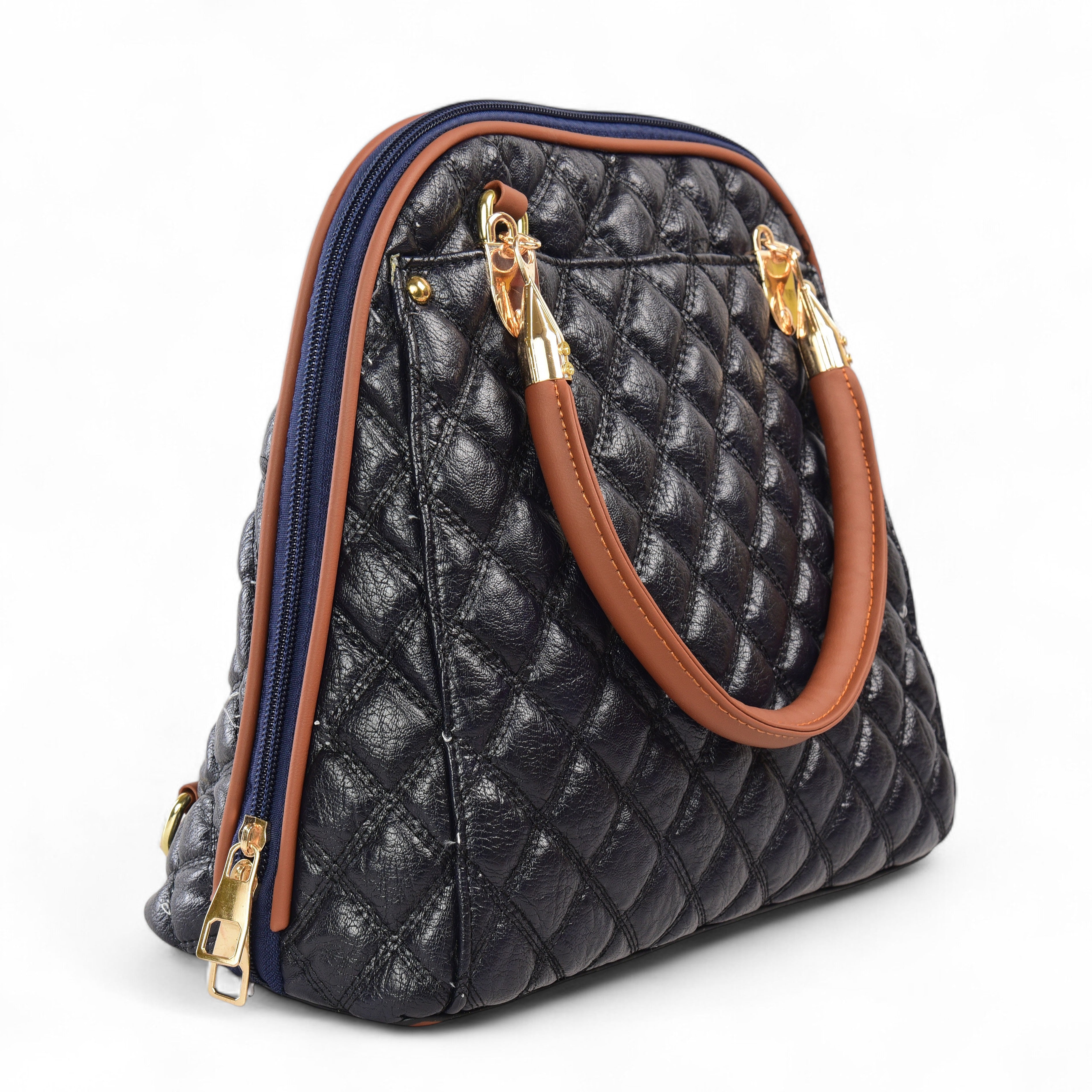 QIARRA Black Luxe Artificial Leather Premium Quilted Satchel Bag / Handbag with Detachable Slings VB8032