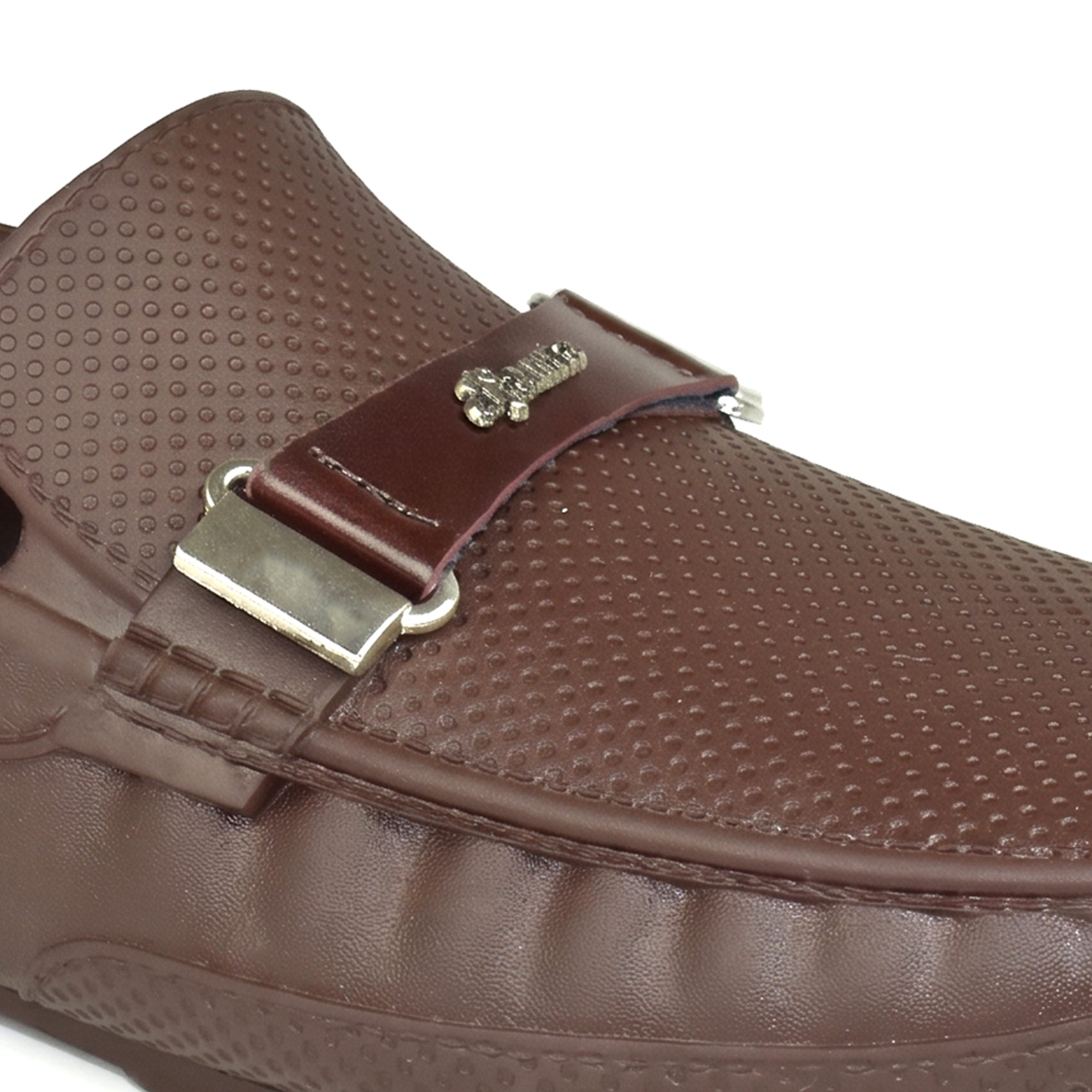 AJANTA PVC Loafers Monsoon Shoes for Men | Waterproof Slip Resistant Flexible Outsole | Lightweight Slip-On Embossed Metal Buckle Casual Rain Shoes for Office & Party Brown