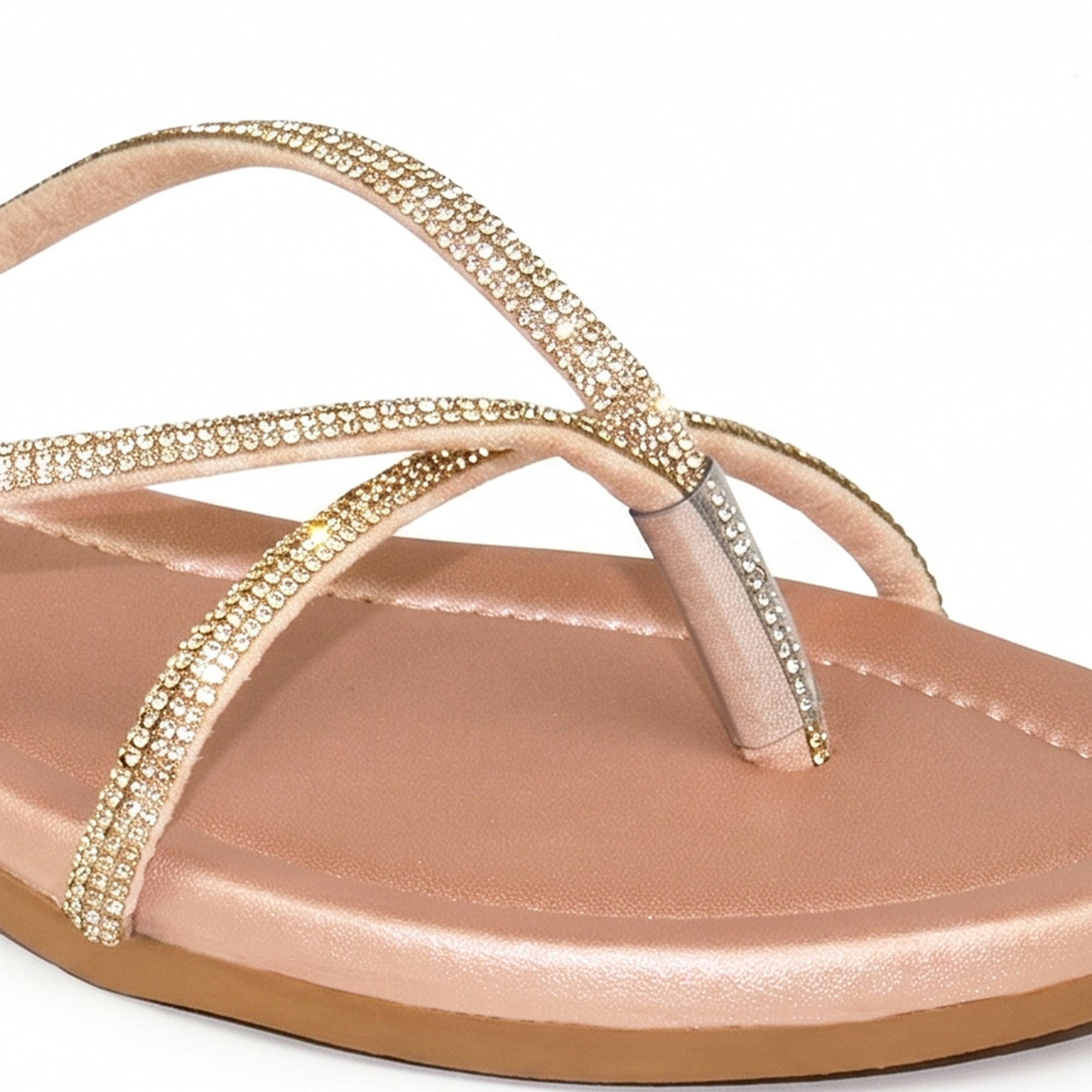 AJANTA Women's Rhinestone Embellished Flat Sandals | Lightweight Slip-On Cross Strap Toe Ring Open Toe Stylish Sandals | Anti-Skid Daily Wear for Office, College, Casual Party, Wedding, Travel, Puja & Festivel Wear | Trendy modern woman Fashion sandals