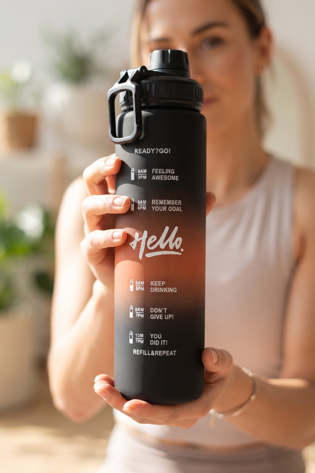 Ajanta 1L Motivational Sports Water Bottle | BPA Free Food Grade Plastic Leakproof Sports Sipper Bottle | Screw Lid with Carry Handle Time Marker Reusable Water Bottle for Gym, Office, School & Travel