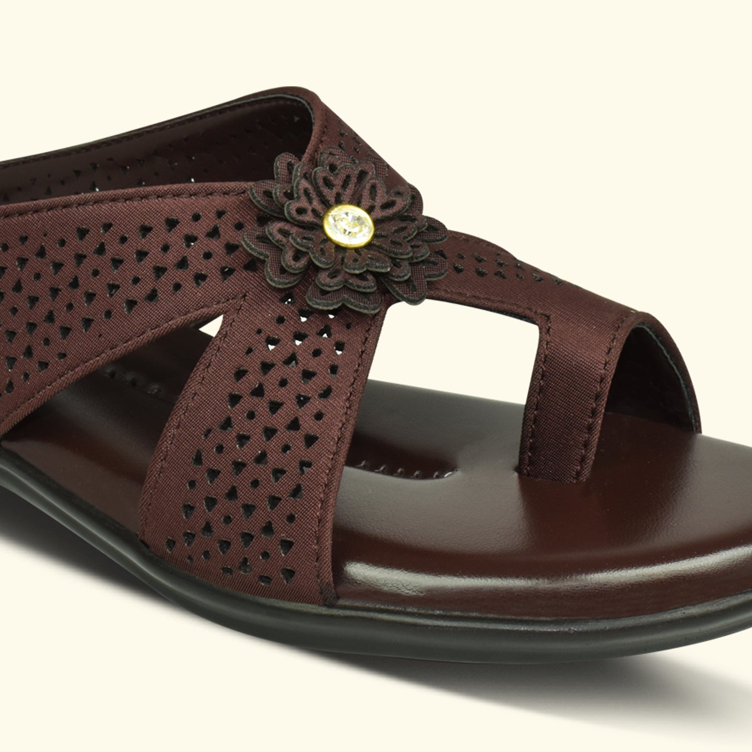 Ajanta Brown Thong Style Laser Cut Slip-on Flat Sandal for Women EL3024