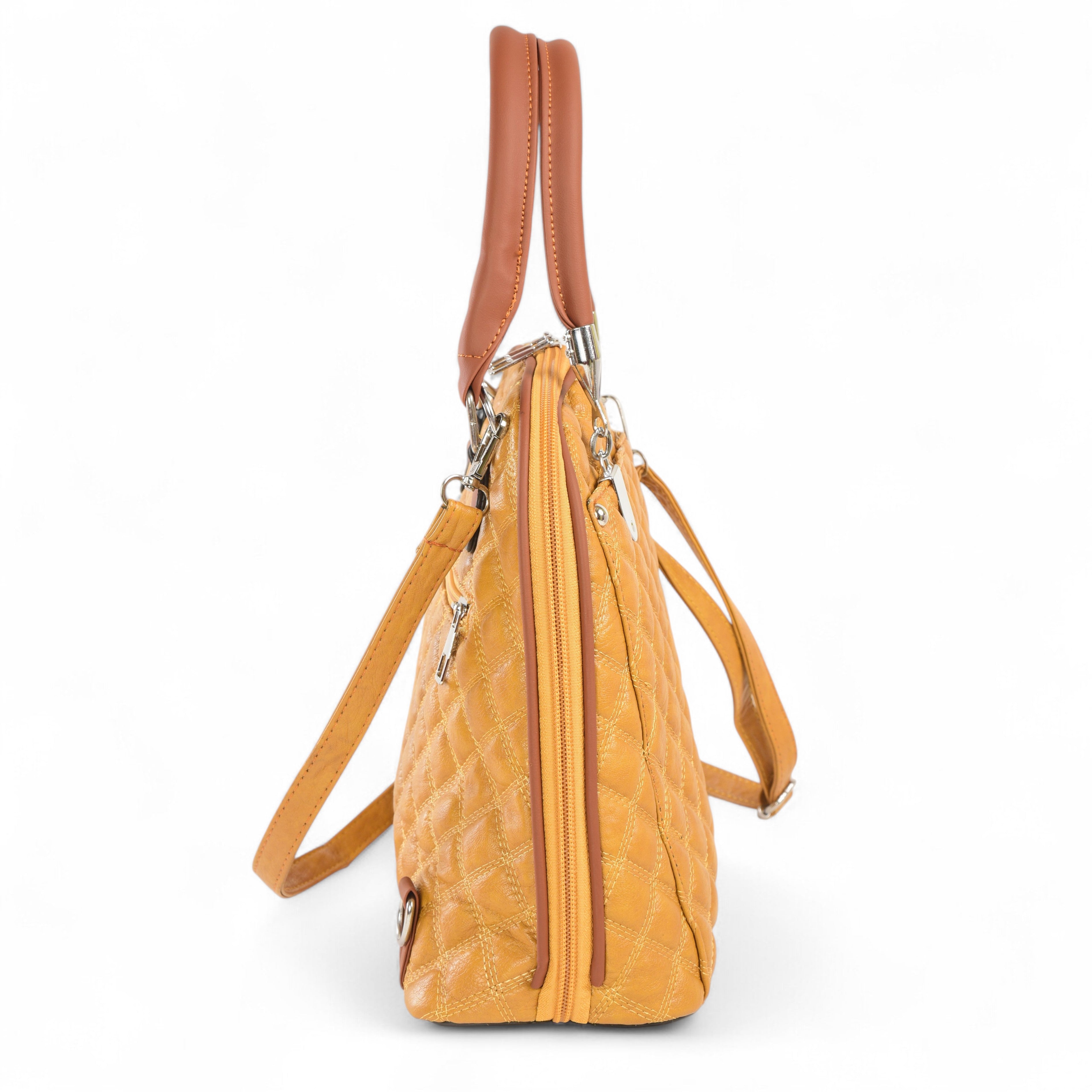 QIARRA Mustard Luxe Artificial Leather Premium Quilted Satchel Bag / Handbag with Detachable Slings VB8028