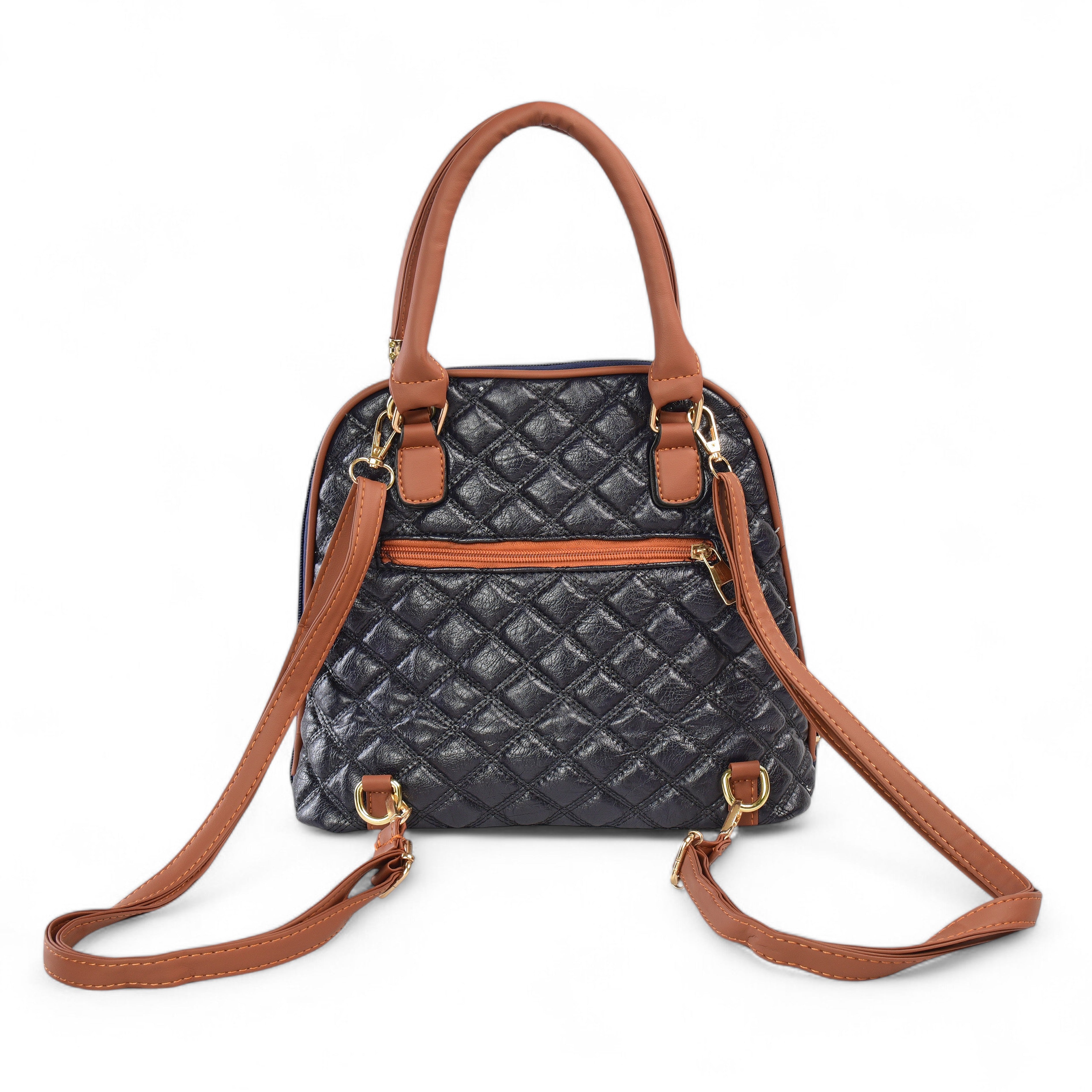 QIARRA Black Luxe Artificial Leather Premium Quilted Satchel Bag / Handbag with Detachable Slings VB8032