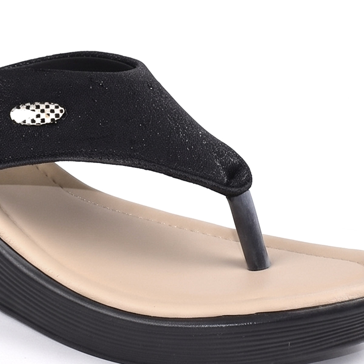 AJANTA Women Wedge Heel Sandals | Toe Post Flip Flop Sandals for Women | Platform Slip On Sandals | Lightweight Cushioned Walking Footwear | Daily, Office, Travel, Puja & Occasion Wear Black
