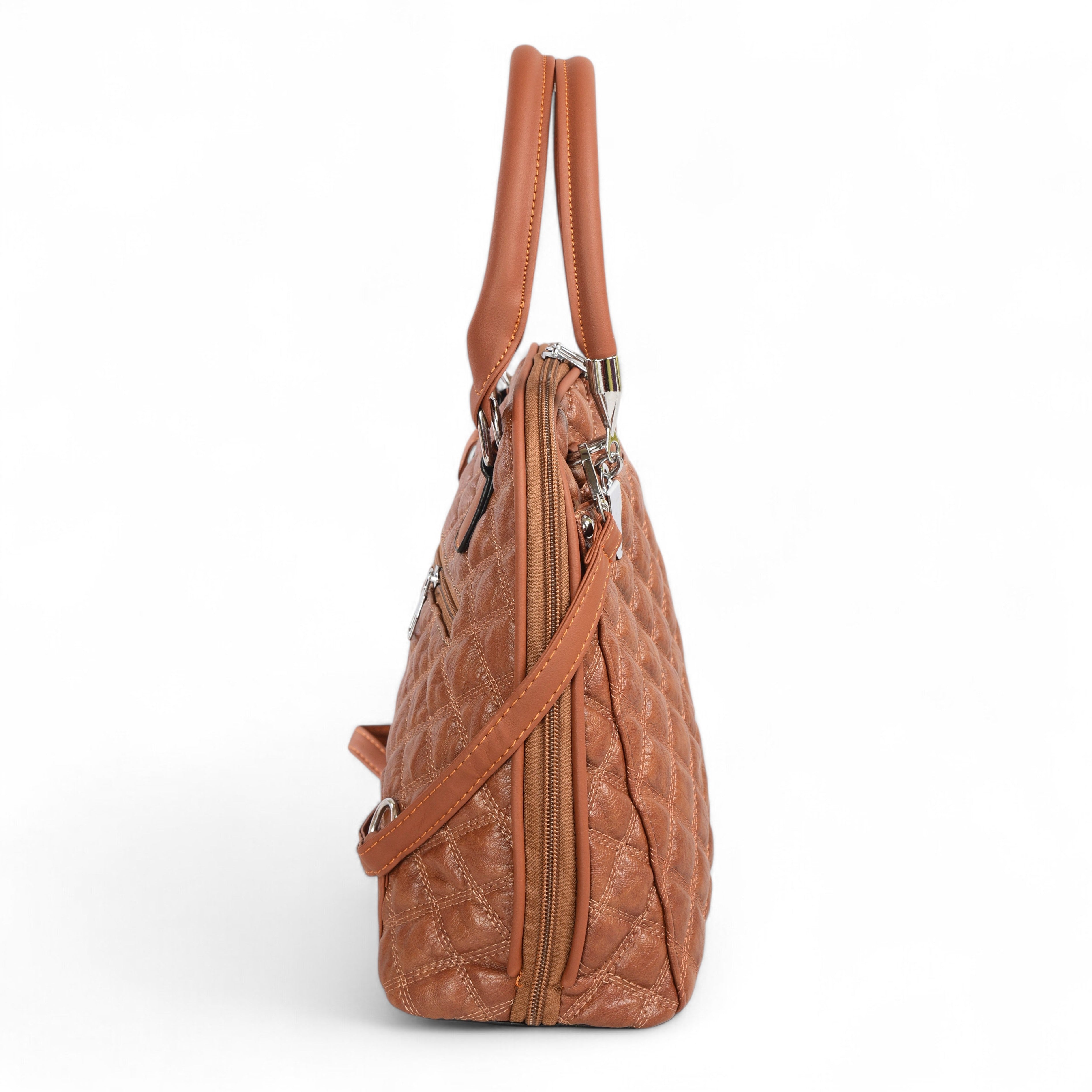 QIARRA Tan Luxe Artificial Leather Premium Quilted Satchel Bag / Handbag with Detachable Slings VB8033