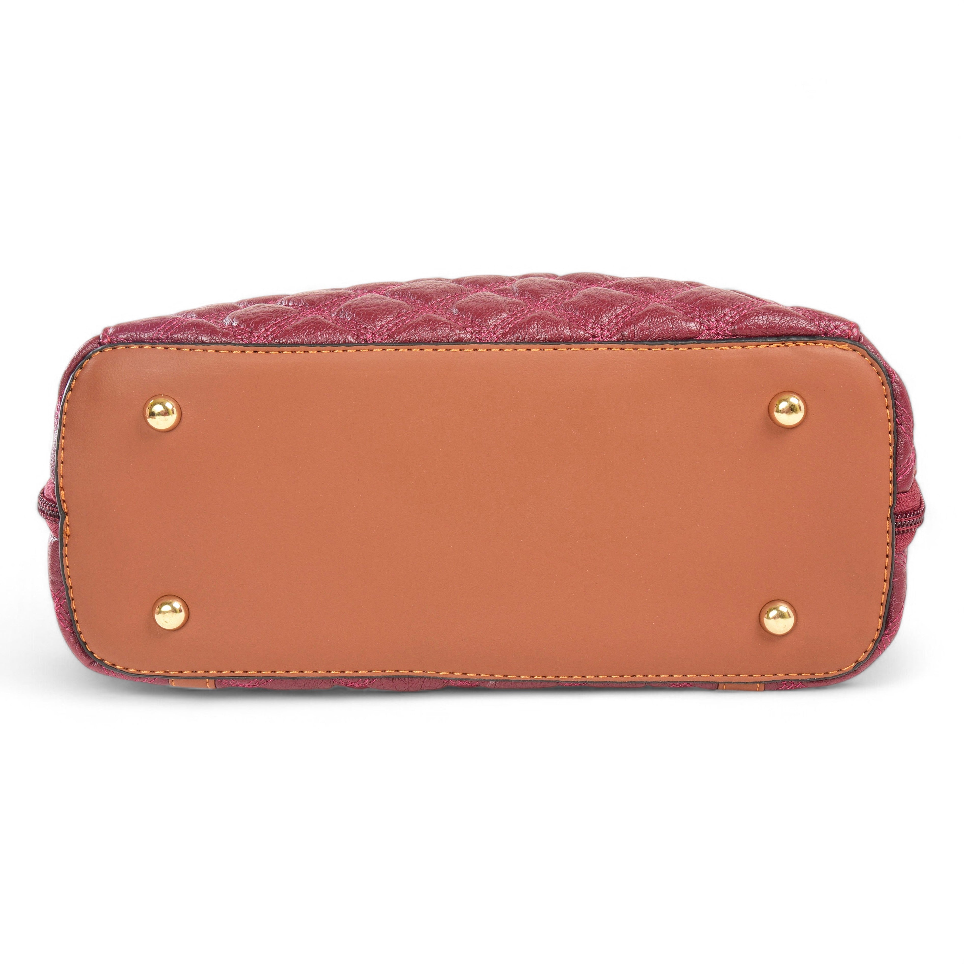 QIARRA Maroon Luxe Artificial Leather Premium Quilted Satchel Bag / Handbag with Detachable Slings VB8026