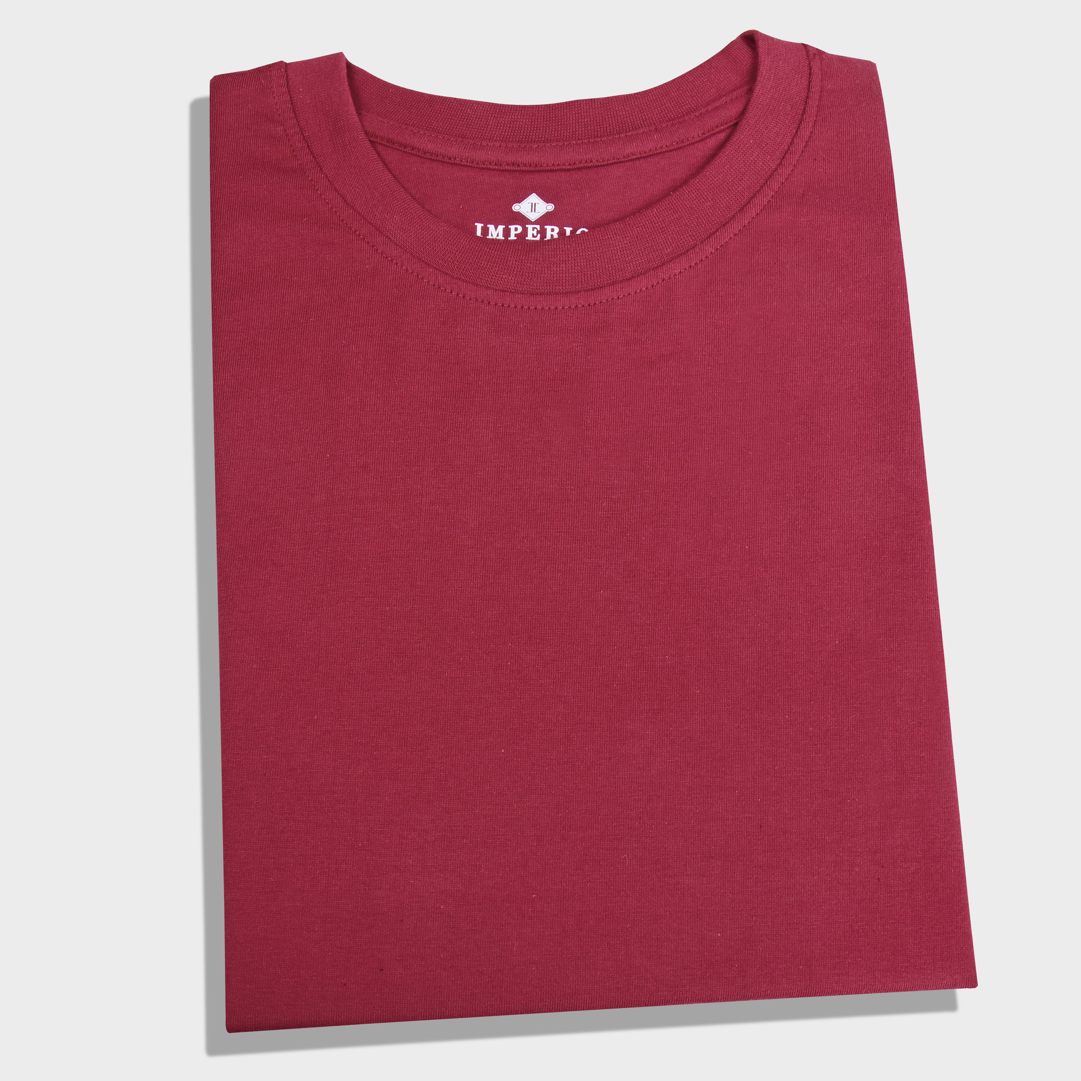 IMPERIO Men Maroon Solid Round Neck T-Shirt | Pure Cotton, Casual Fit RN5018