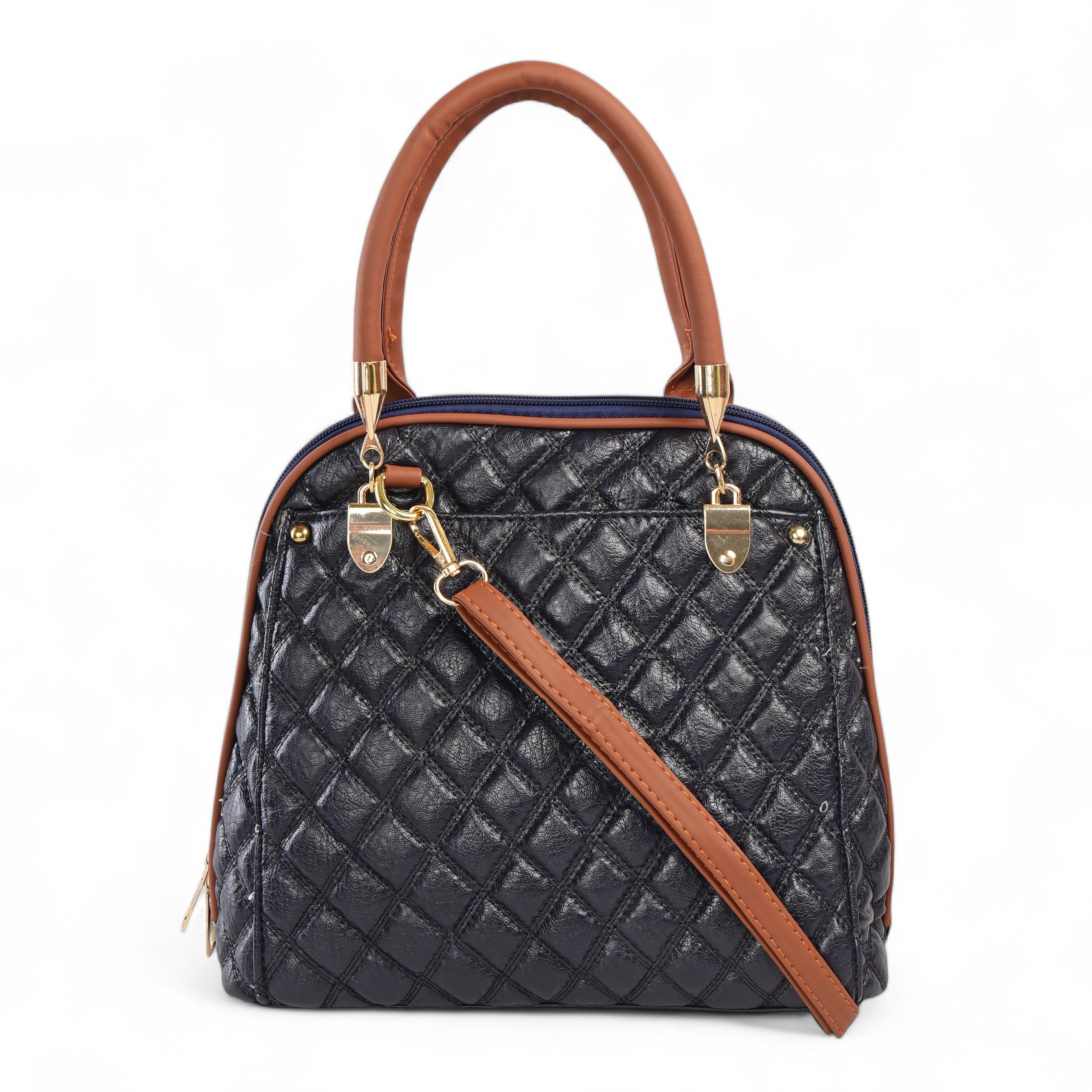 QIARRA Black Luxe Artificial Leather Premium Quilted Satchel Bag / Handbag with Detachable Slings VB8032