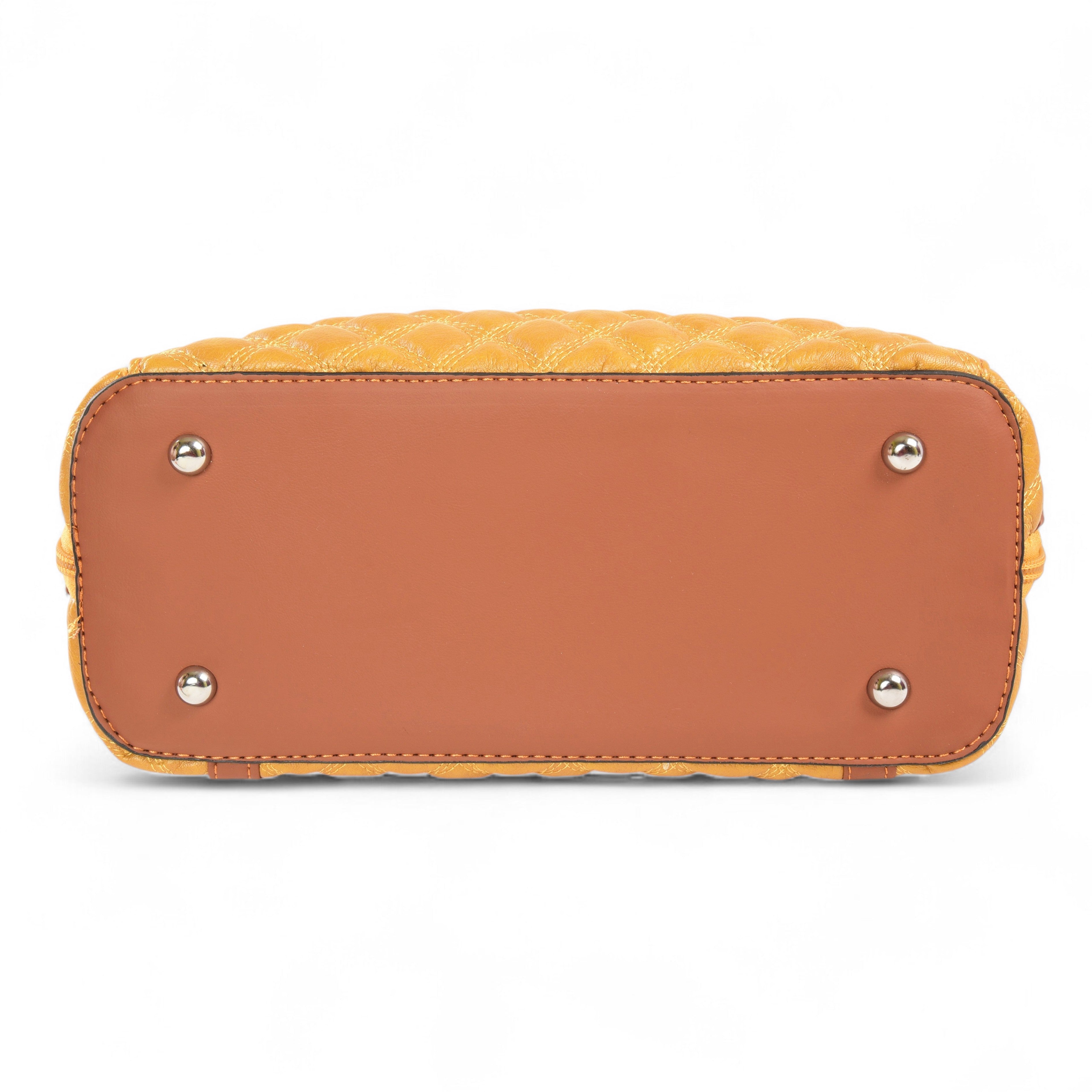 QIARRA Mustard Luxe Artificial Leather Premium Quilted Satchel Bag / Handbag with Detachable Slings VB8028