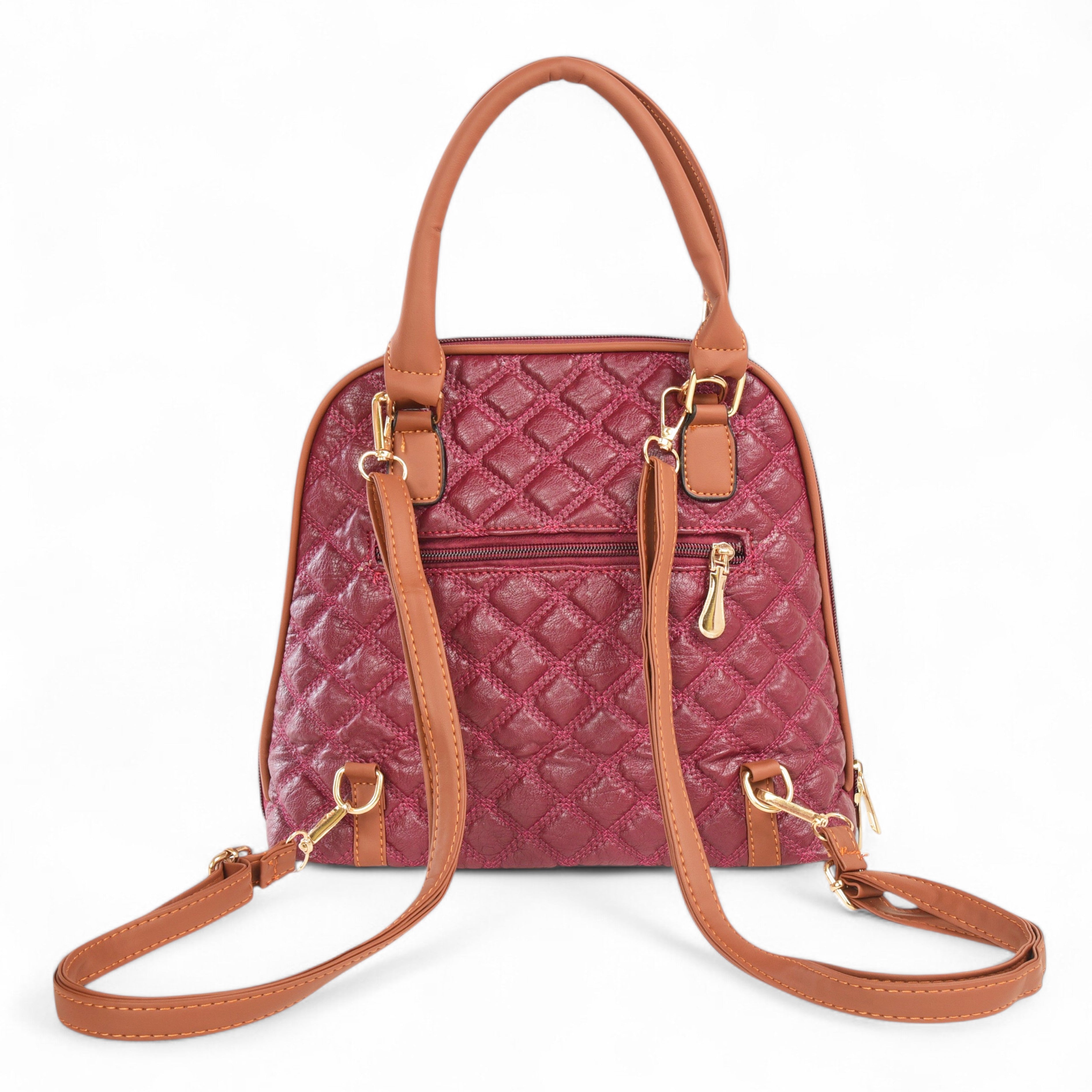 QIARRA Maroon Luxe Artificial Leather Premium Quilted Satchel Bag / Handbag with Detachable Slings VB8026