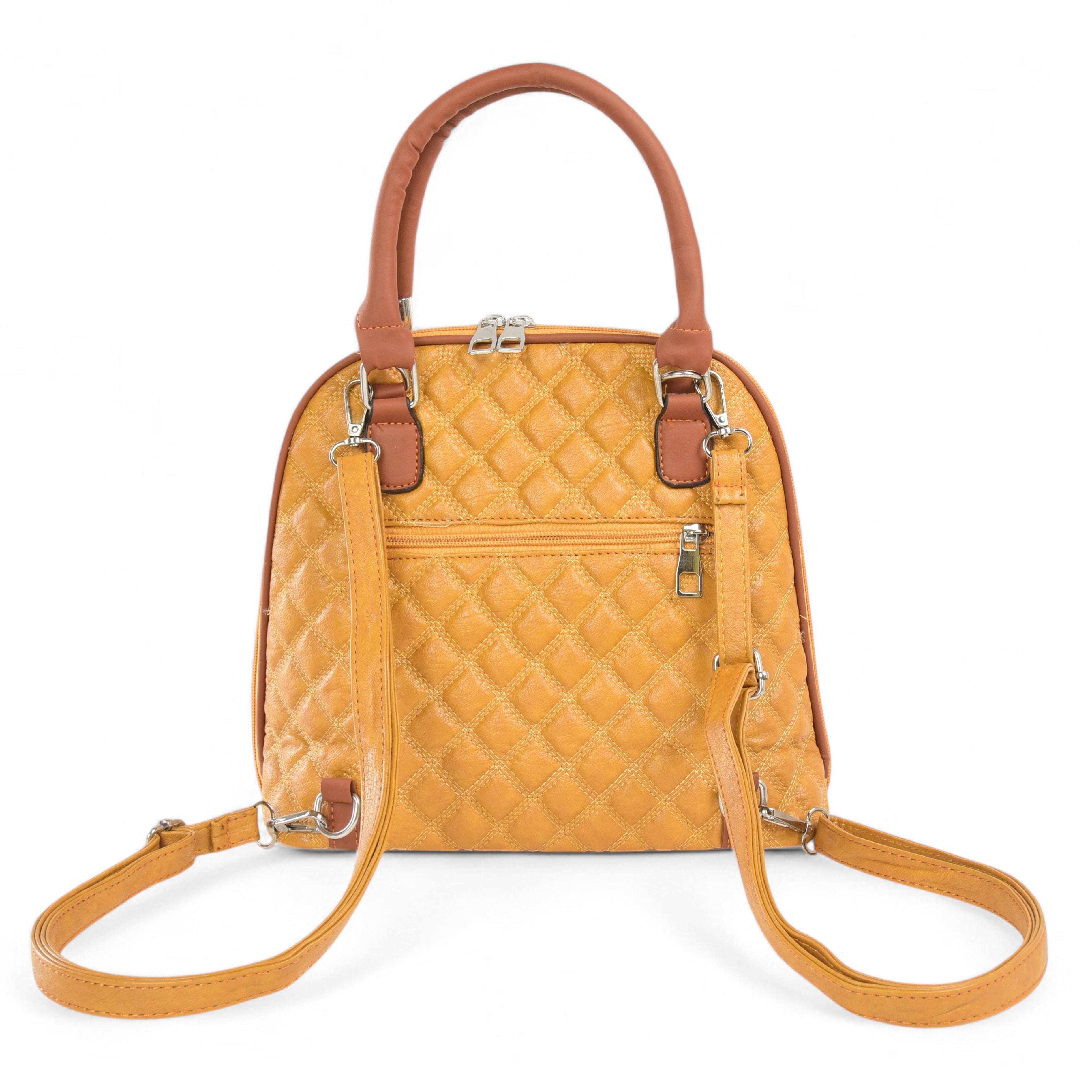 QIARRA Mustard Luxe Artificial Leather Premium Quilted Satchel Bag / Handbag with Detachable Slings VB8028