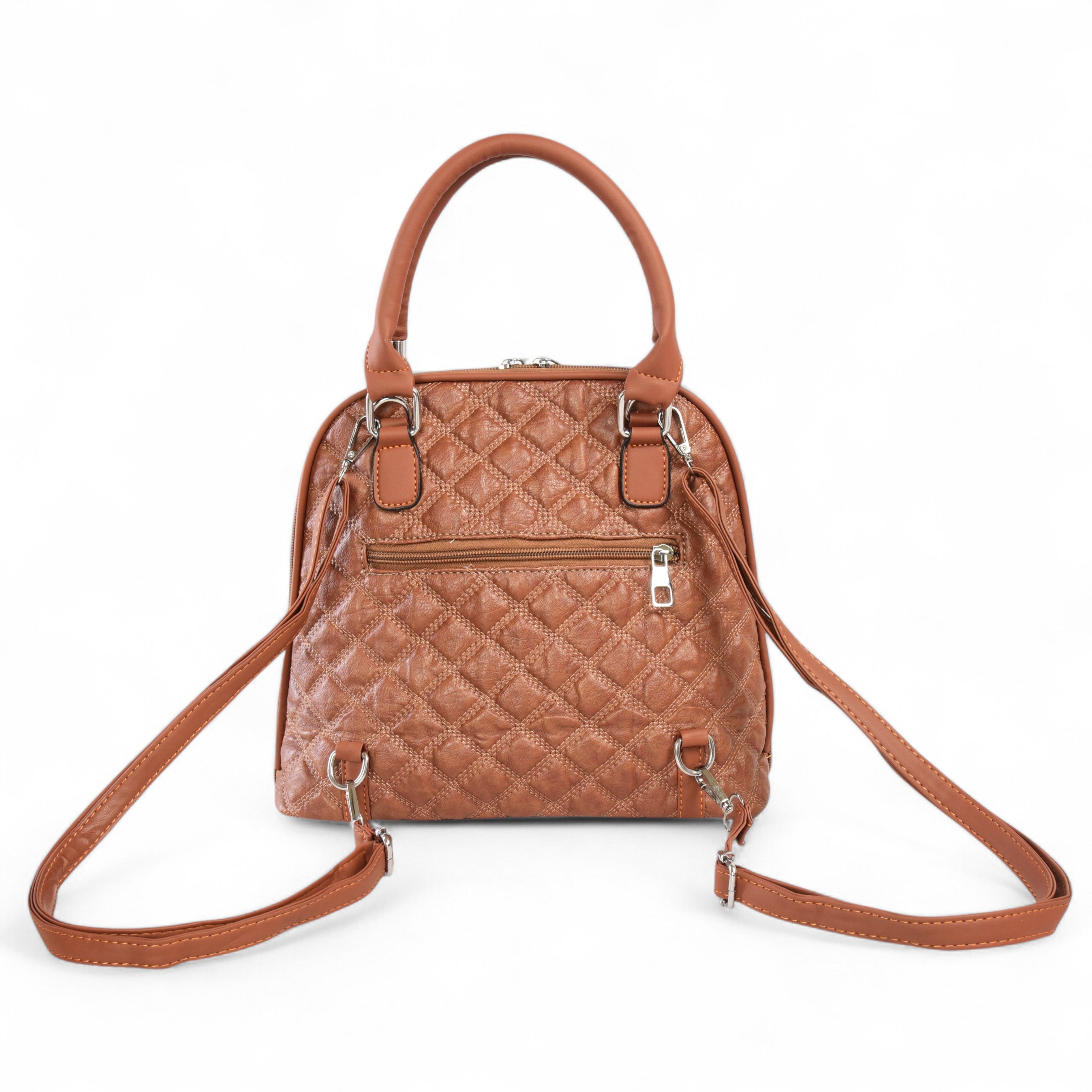 QIARRA Tan Luxe Artificial Leather Premium Quilted Satchel Bag / Handbag with Detachable Slings VB8033