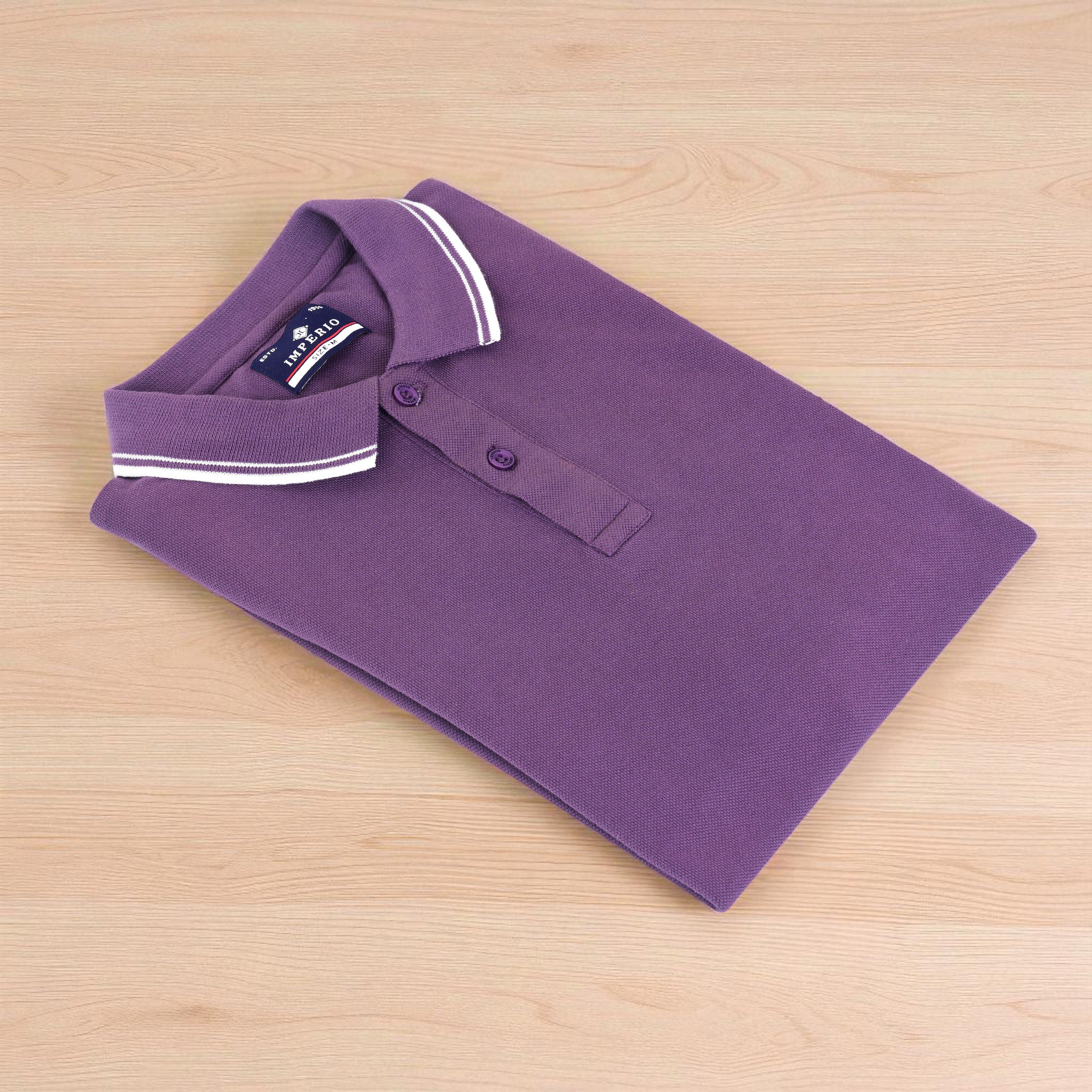 Imperio Men Solid Polo Neck Polyester Purple T-Shirt TC5007