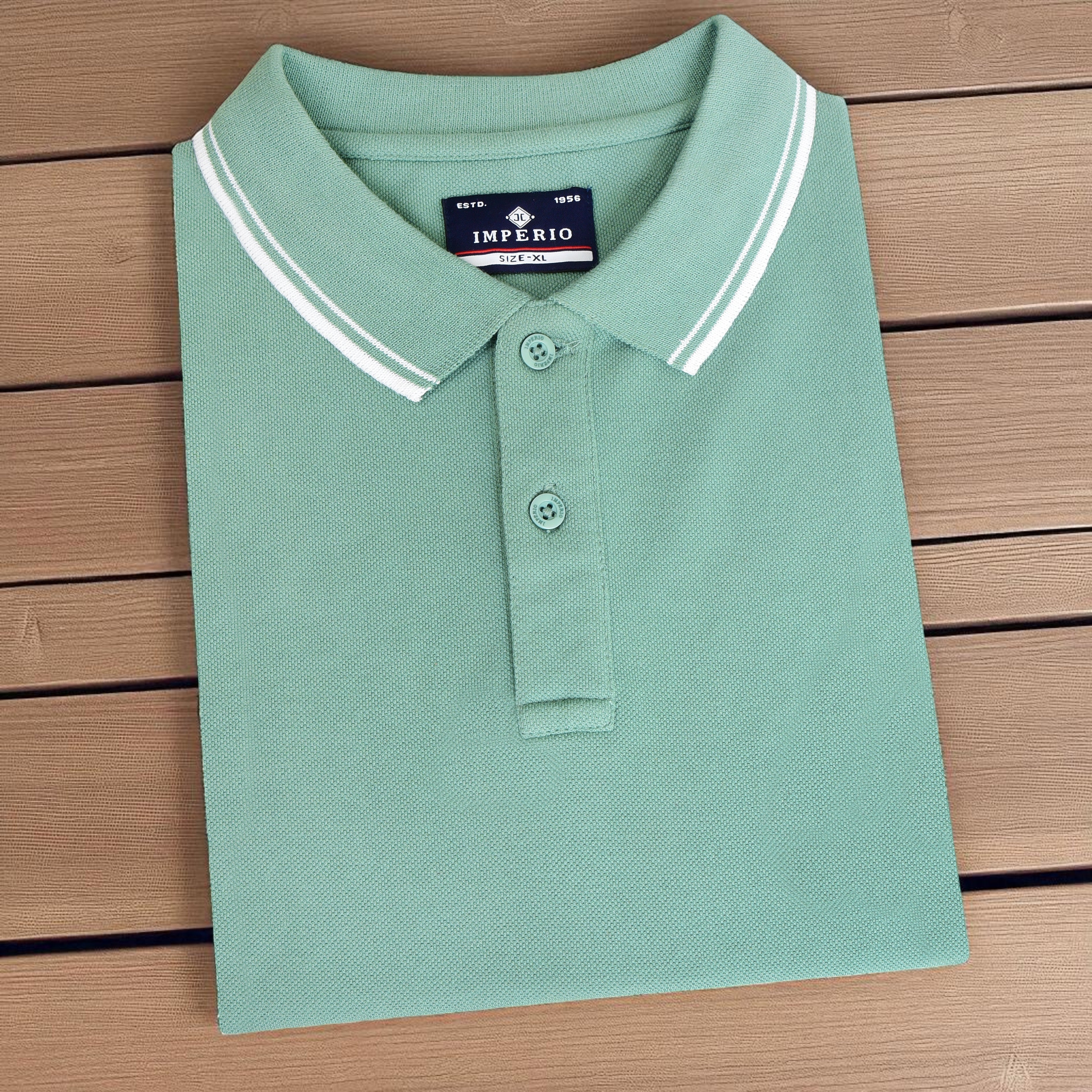 Imperio Men Solid Polo Neck Polyester Green T-Shirt TC5010