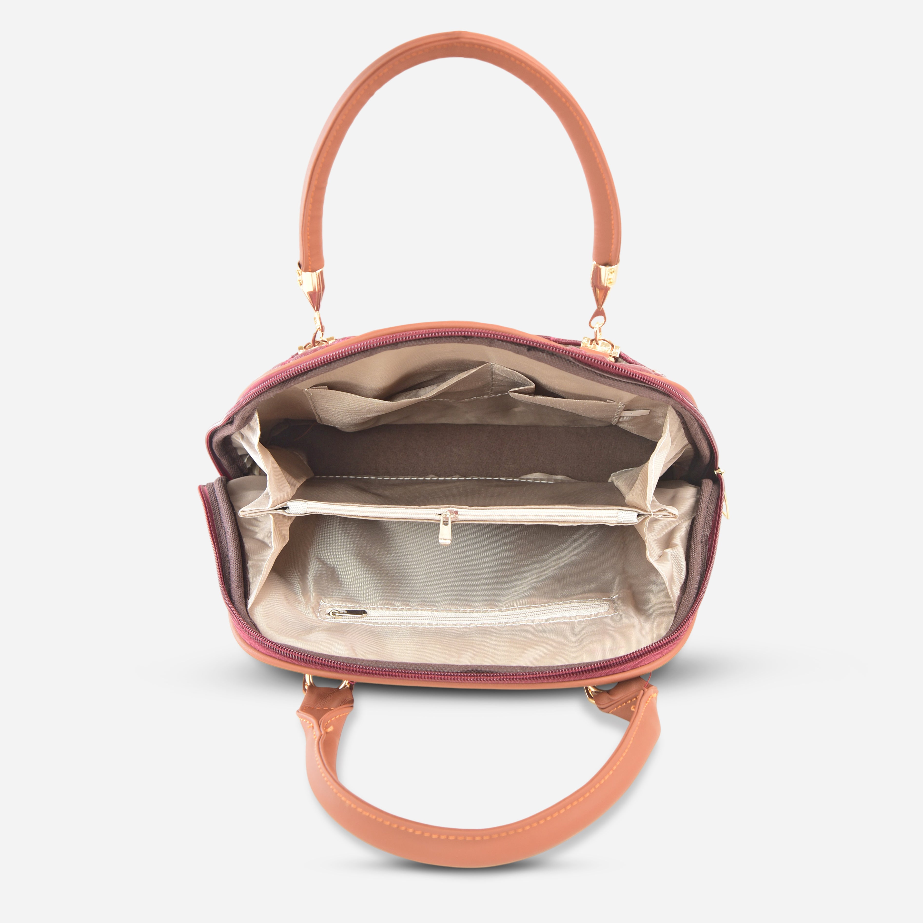 QIARRA Maroon Luxe Artificial Leather Premium Quilted Satchel Bag / Handbag with Detachable Slings VB8026