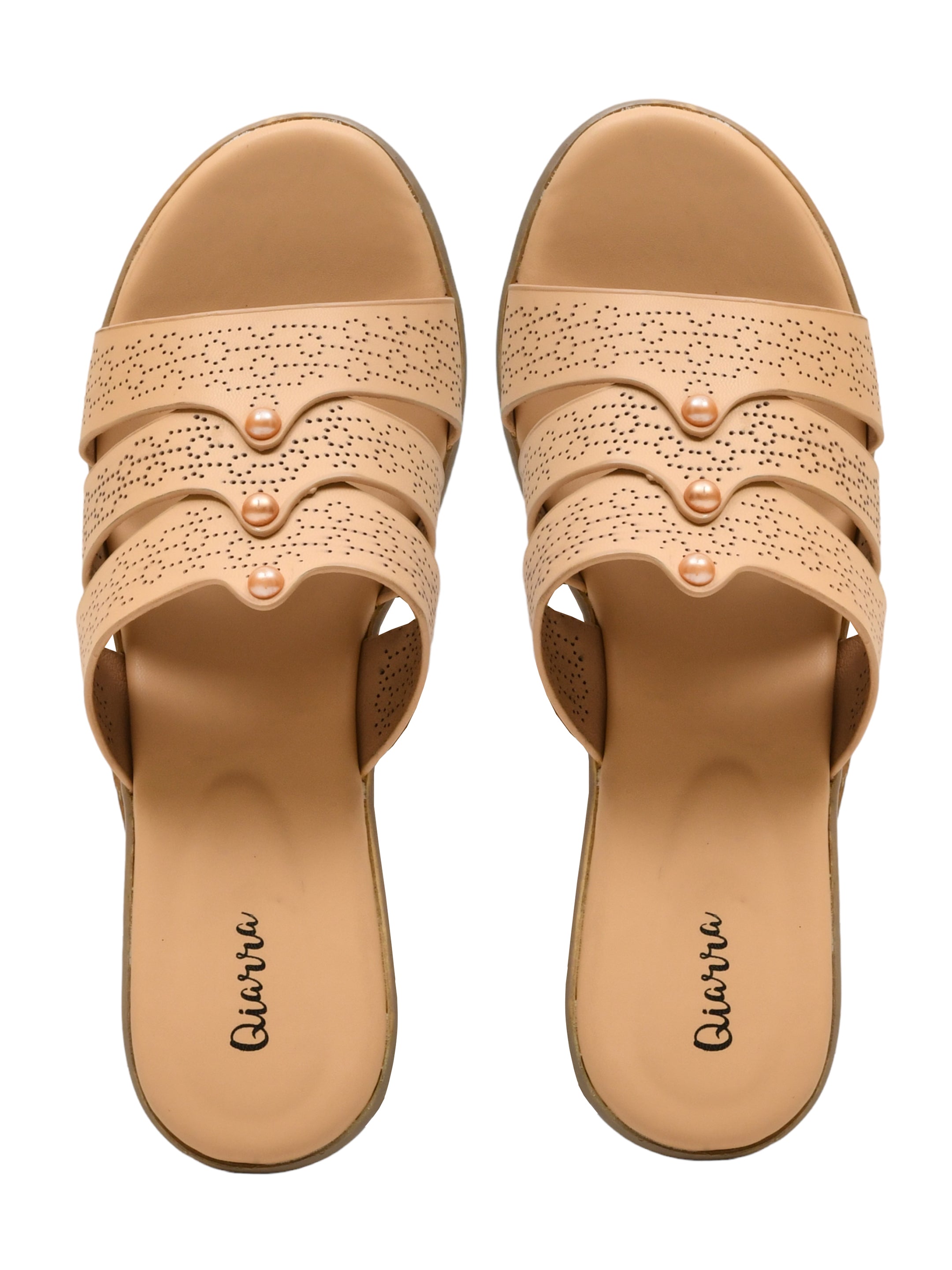 QIARRA by Ajanta Women’s Beige Wedge Sandals