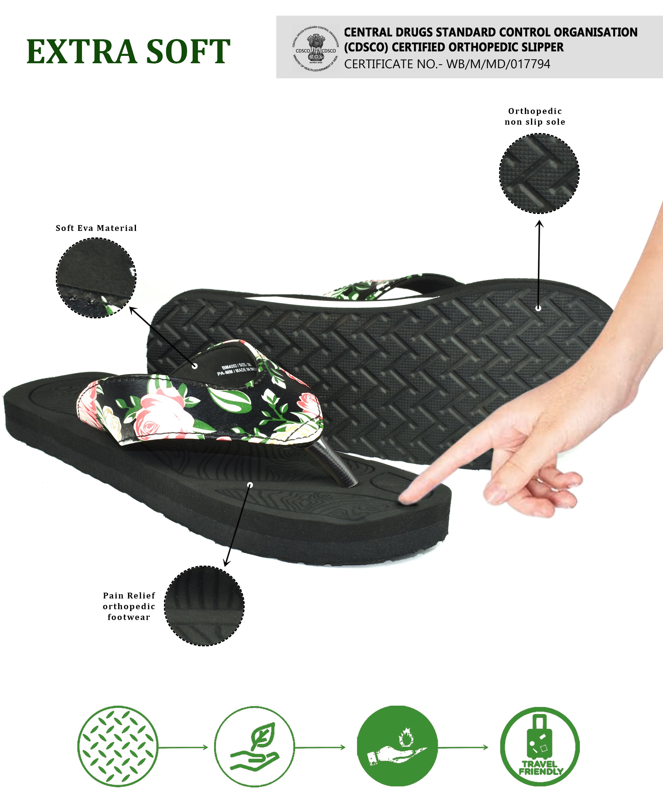 Ortho Cheer Women's Soft Anti-Skid Orthopedic & Diabetic Slipper for Everyday Use AO2003