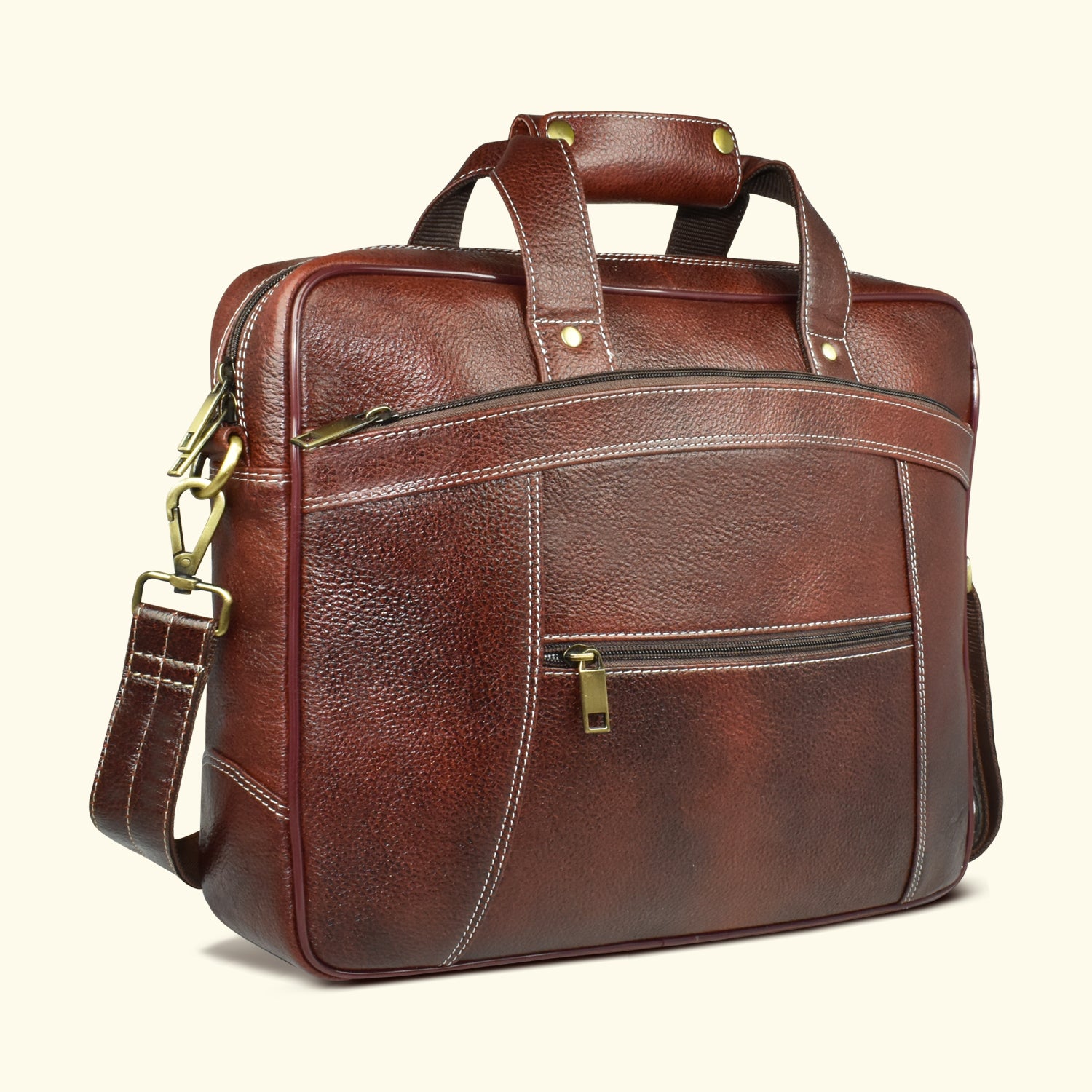 AJANTA 15.4-Inch Premium Leather Laptop Messenger Bag, Durable Office Briefcase with Adjustable Shoulder Strap for Men JB5004