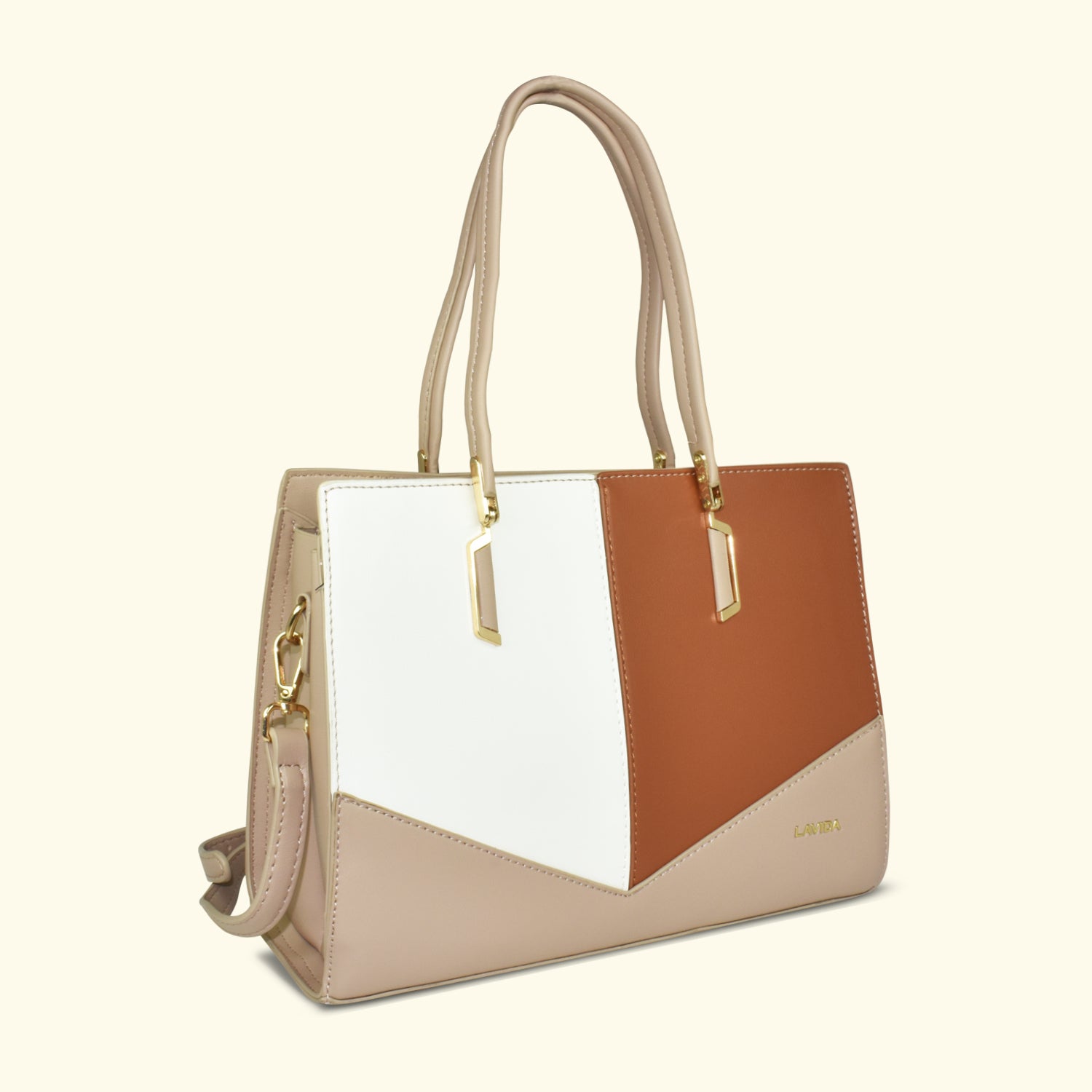 QIARRA by Ajanta Beige Synthetic Handbag for Women | 2 Compartments | Detachable Sling Strap | Stylish Daily Use Bag-VB8014