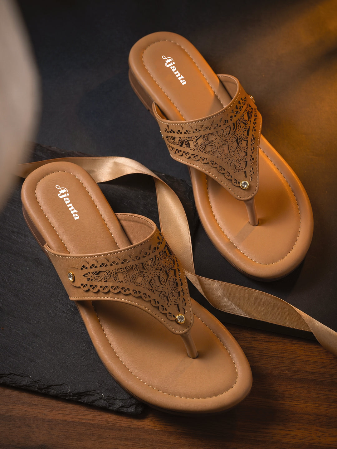 AJANTA Women’s Stylish Embellished Comfort Sandals | Casual Daily Wear Slip-On Flats for Women & Girls | Comfortable Lightweight Fashion Footwear For Office, Special Occasion, Wedding Party & Outing