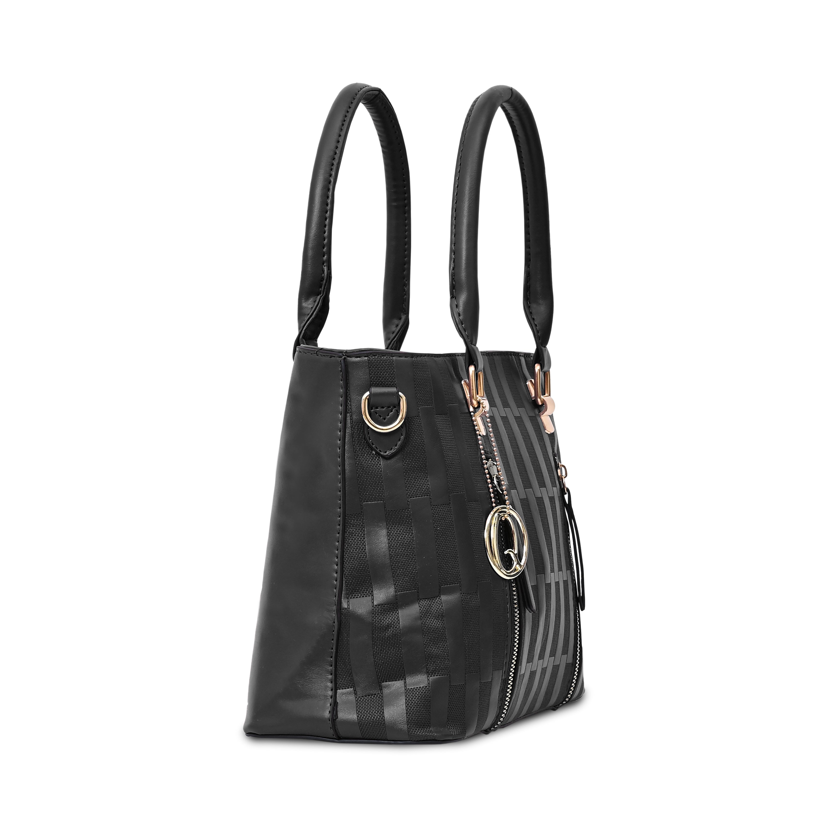 QIARRA Black Luxe Artificial Leather Premium Textured Shoulder Bag / Handbag with Detachable Slings VB8070