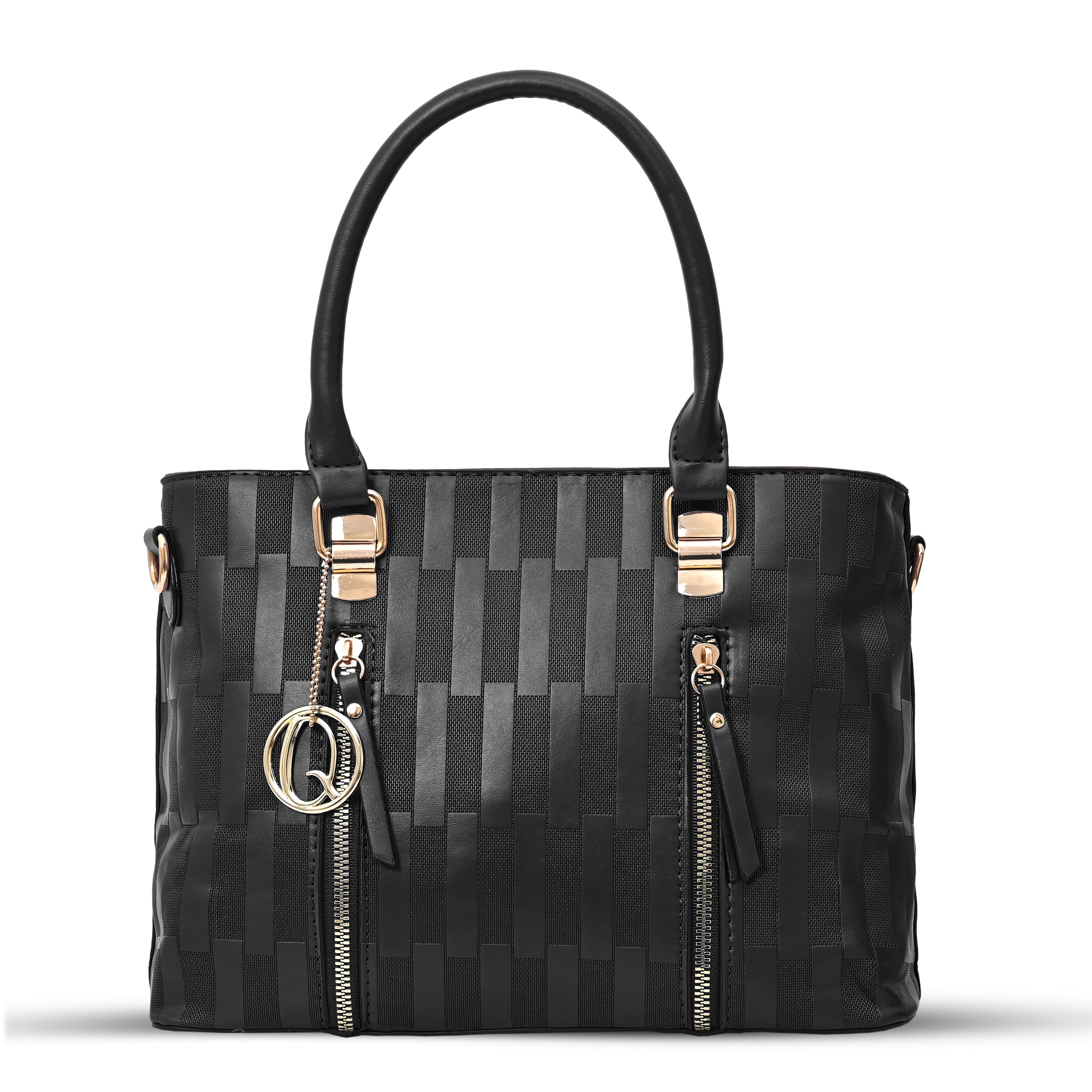 QIARRA Black Luxe Artificial Leather Premium Textured Shoulder Bag / Handbag with Detachable Slings VB8070