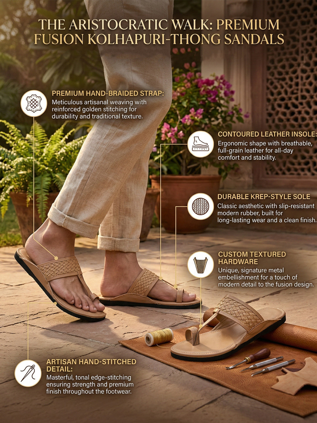 Ajanta Men’s Cream Slip-On Sandals