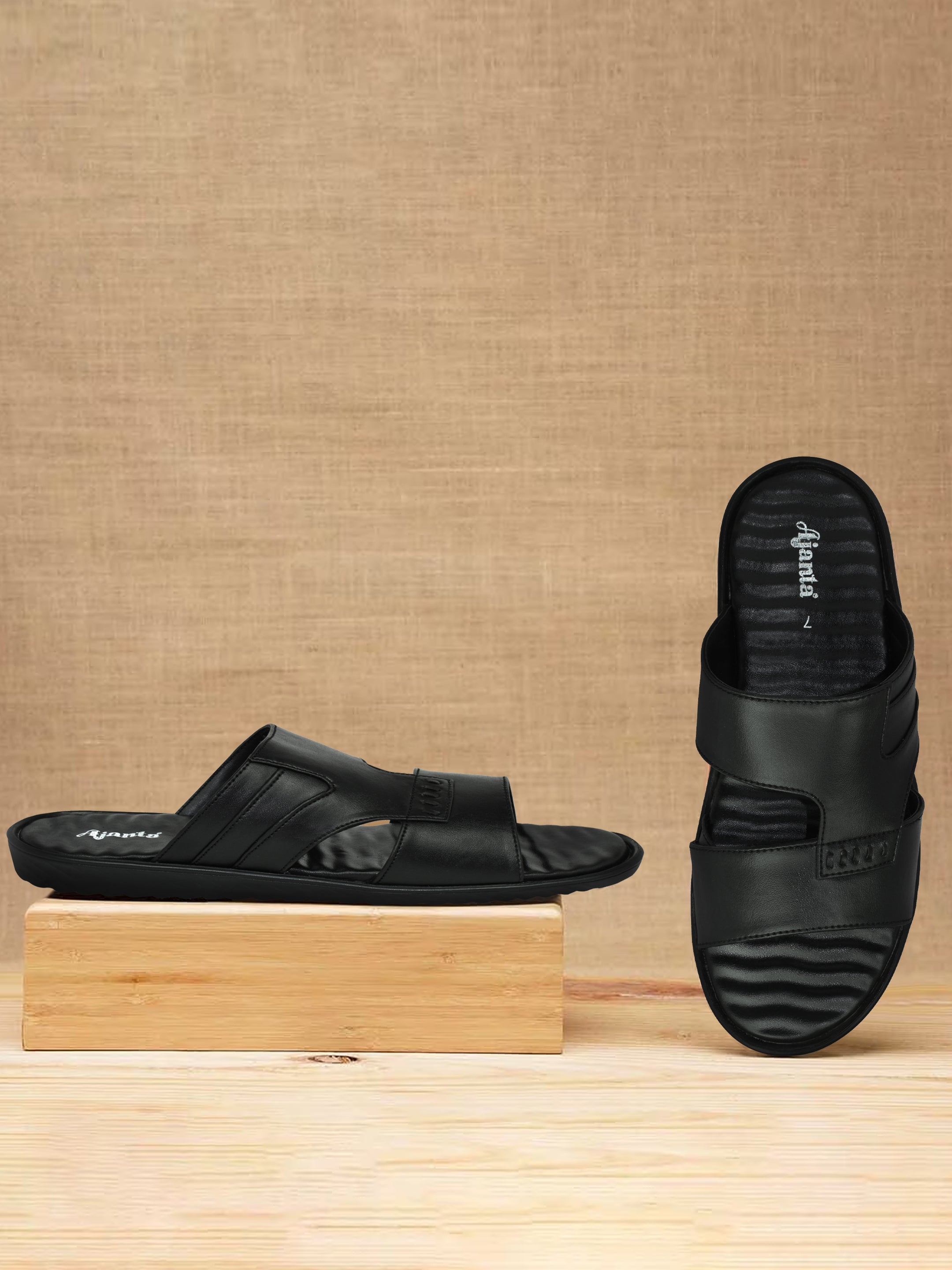 Ajanta Men’s Black Slip-On Lightweight Sandals