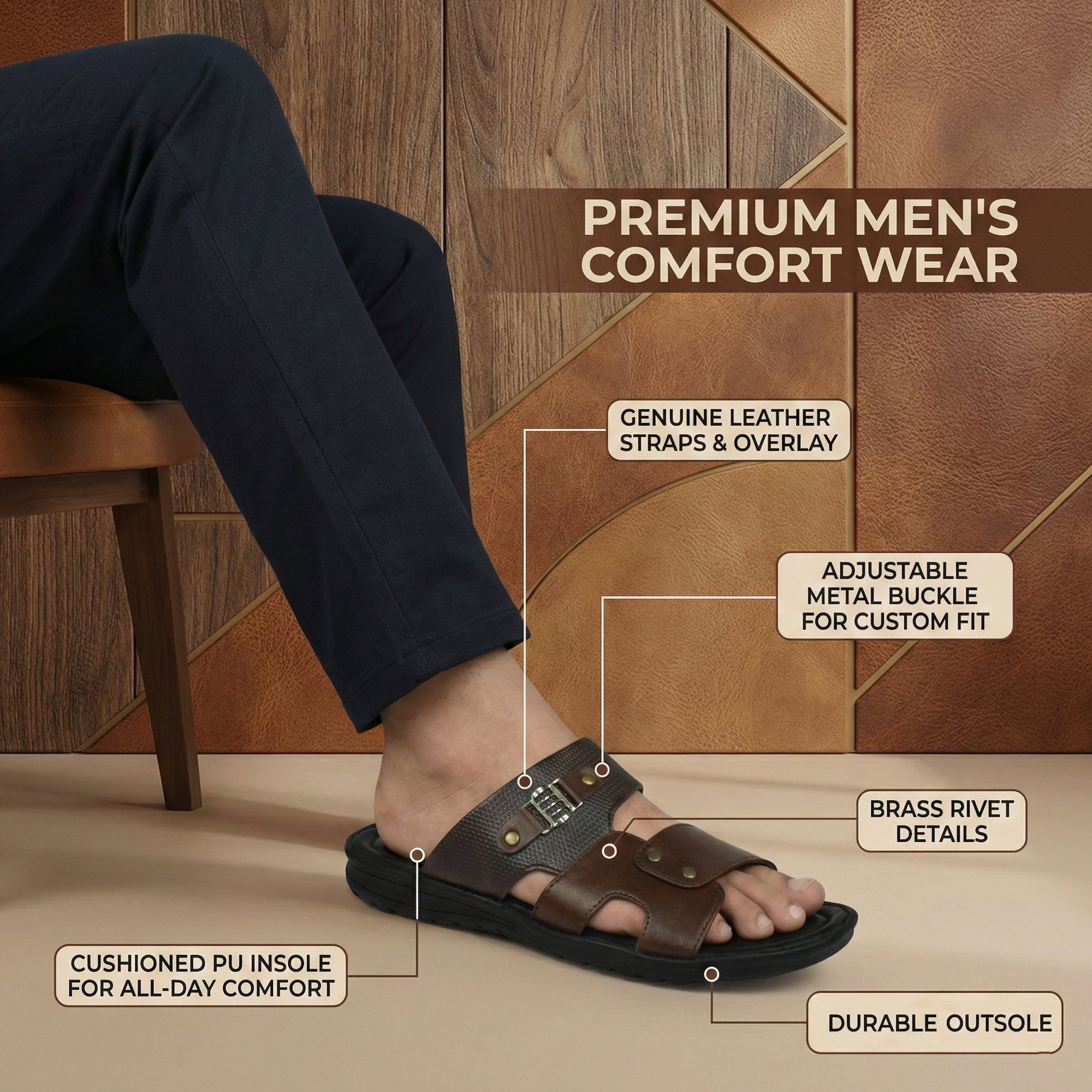 Ajanta Men’s Slip-On Soft Cushioned Sandals