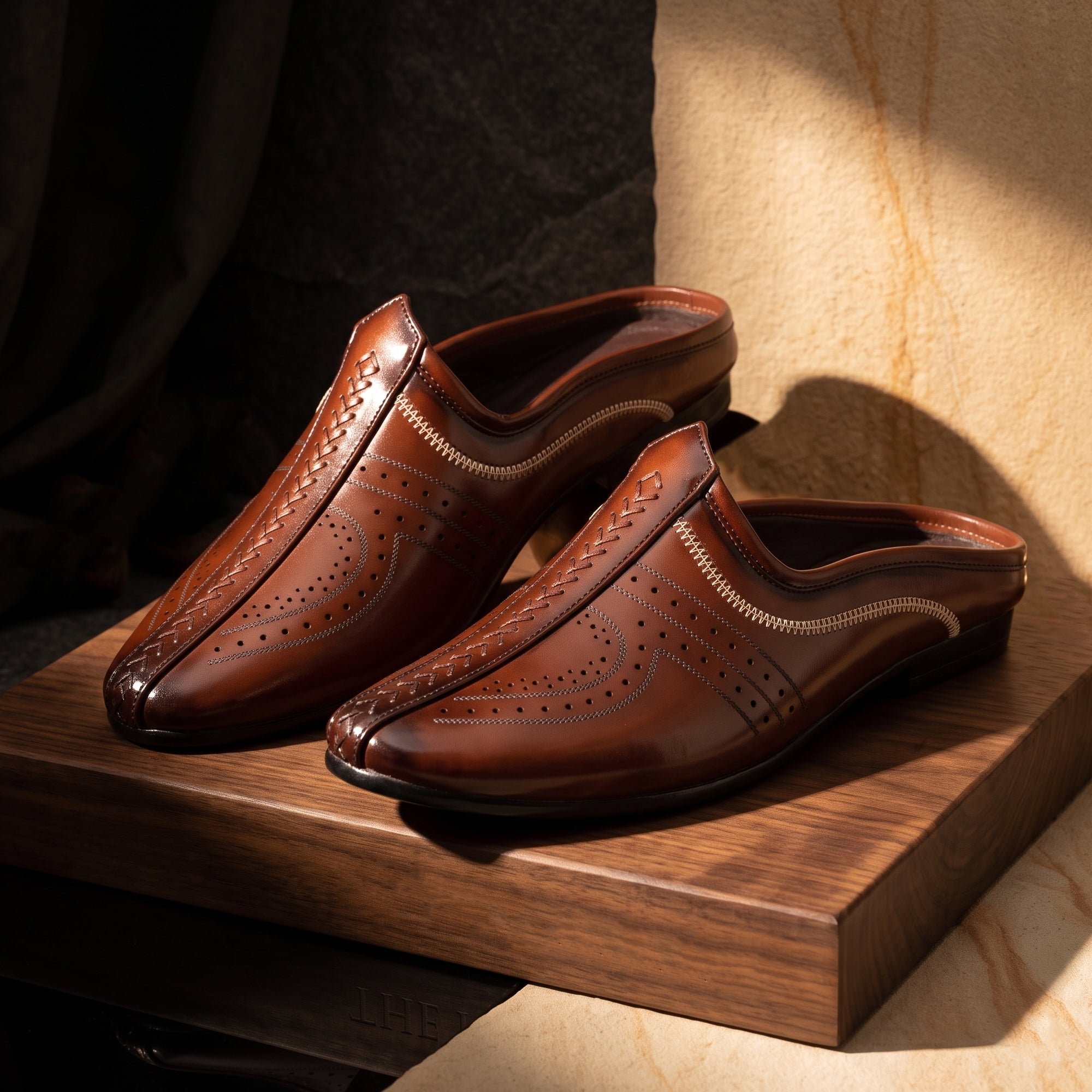 AJANTA Men's Brown Mule Loafers Shoes | Formal Slip-On Mules for Men | Synthetic Leather Ethnic Mojari Style Back Open Dress Wear | Comfortable Lightweight Airmix Sole | Office Wear, Wedding, Party Festive & Traditional Casual Footwear
