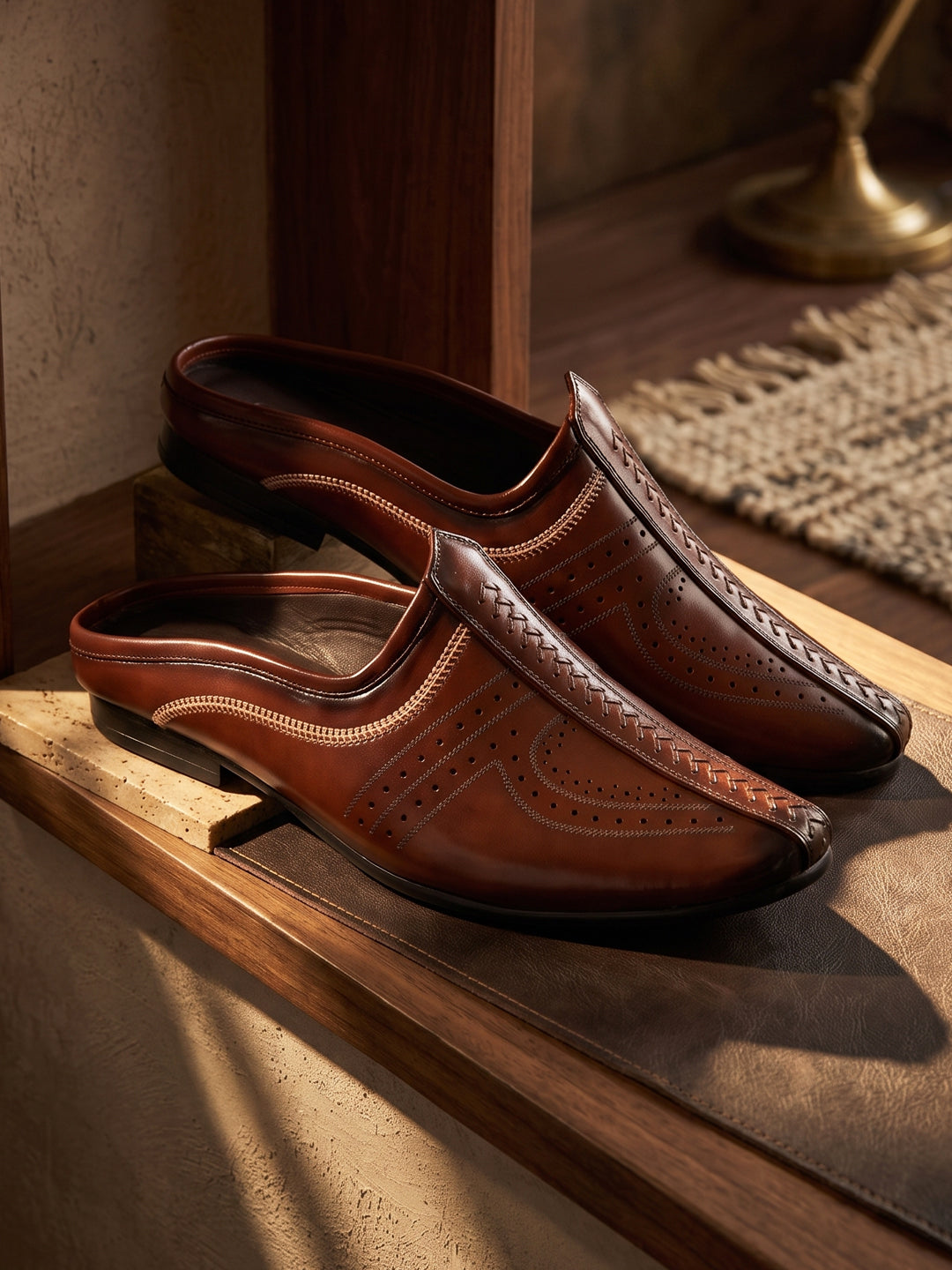 AJANTA Men's Brown Mule Loafers Shoes | Formal Slip-On Mules for Men | Synthetic Leather Ethnic Mojari Style Back Open Dress Wear | Comfortable Lightweight Airmix Sole | Office Wear, Wedding, Party Festive & Traditional Casual Footwear
