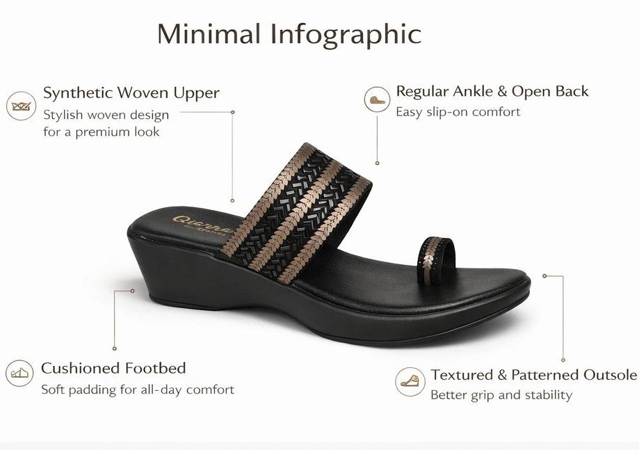 QIARRA Women’s Black Embellished Wedge Sandals