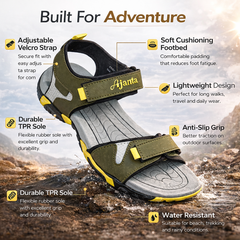 Ajanta Men’s Sports Sandals with Velcro Closure