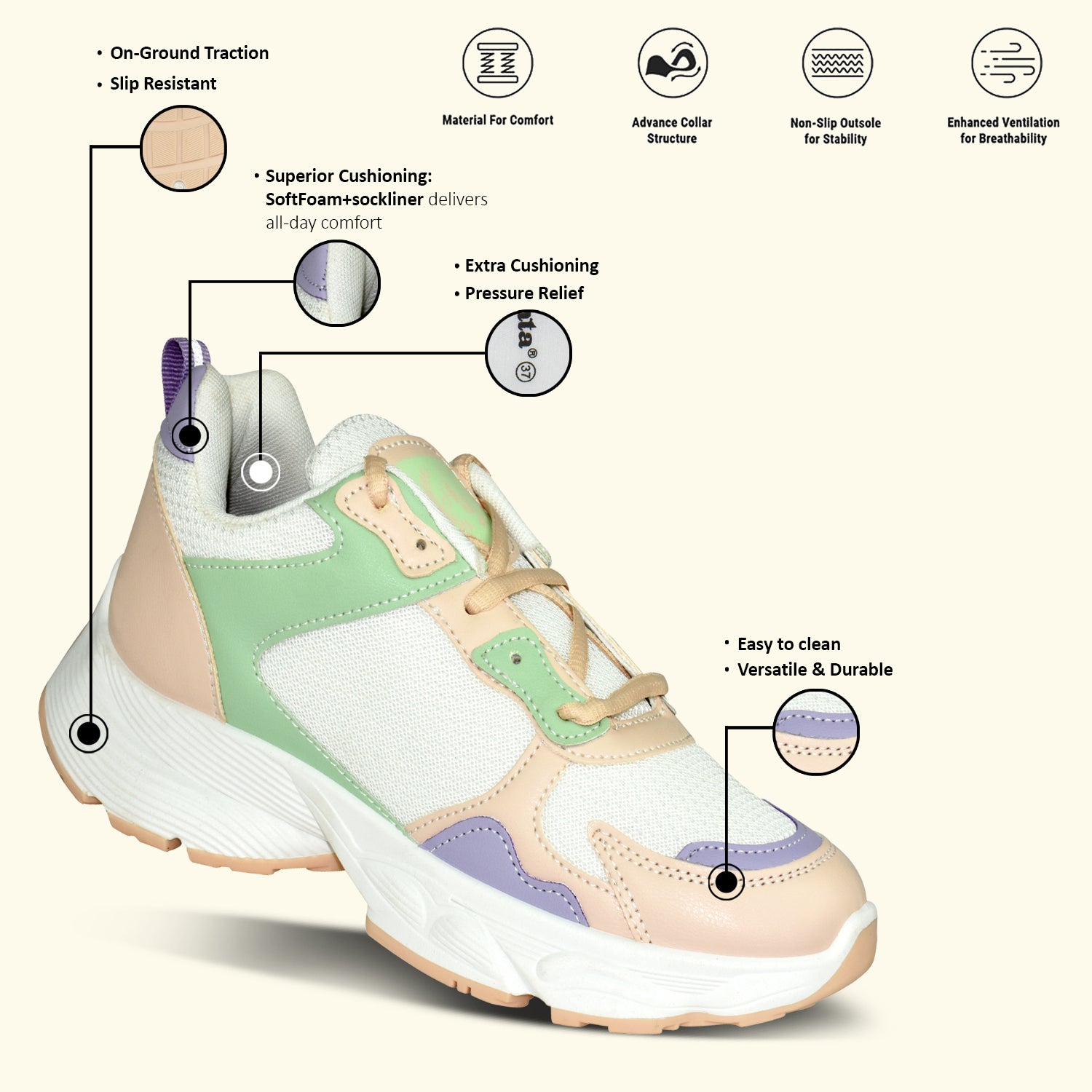 Ajanta Women’s Pink Lightning Chunky Sneakers