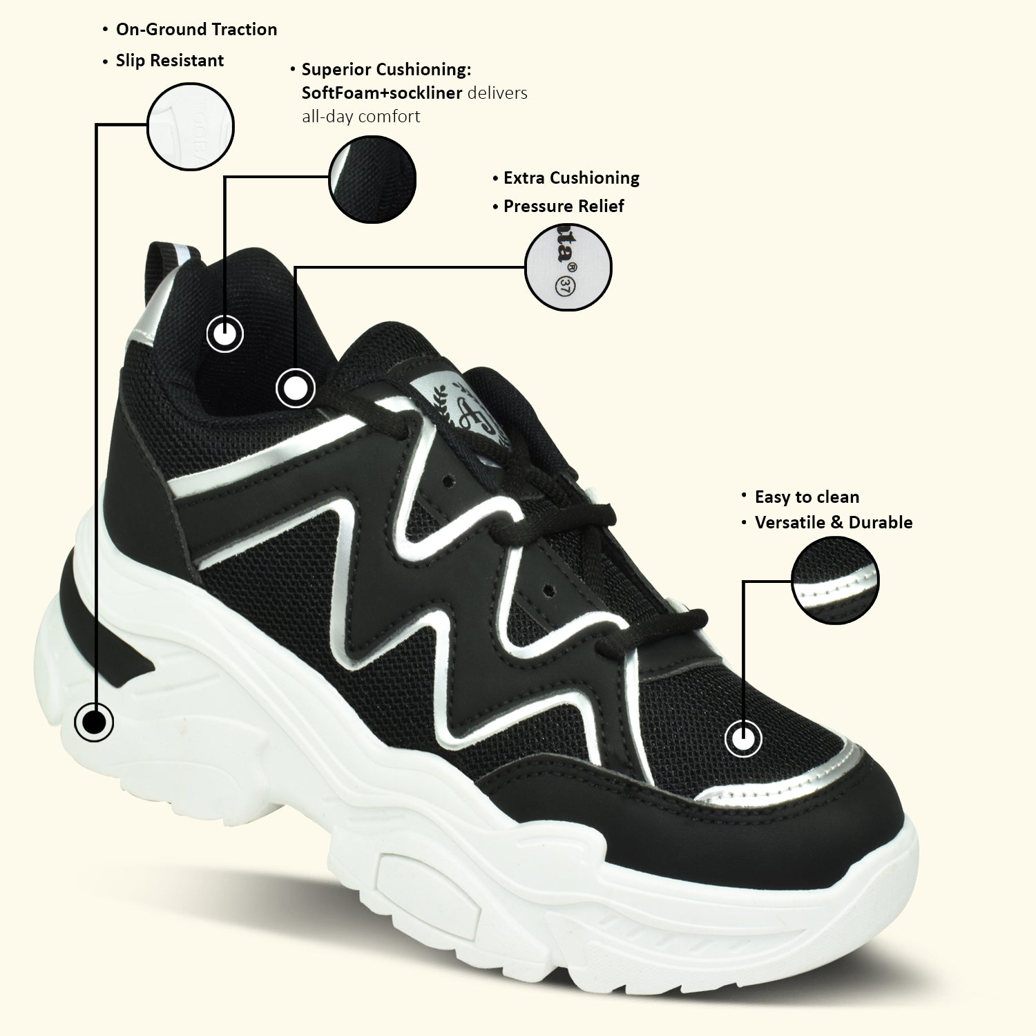 Ajanta Women’s Black Lightning Trendy Casual Sneakers