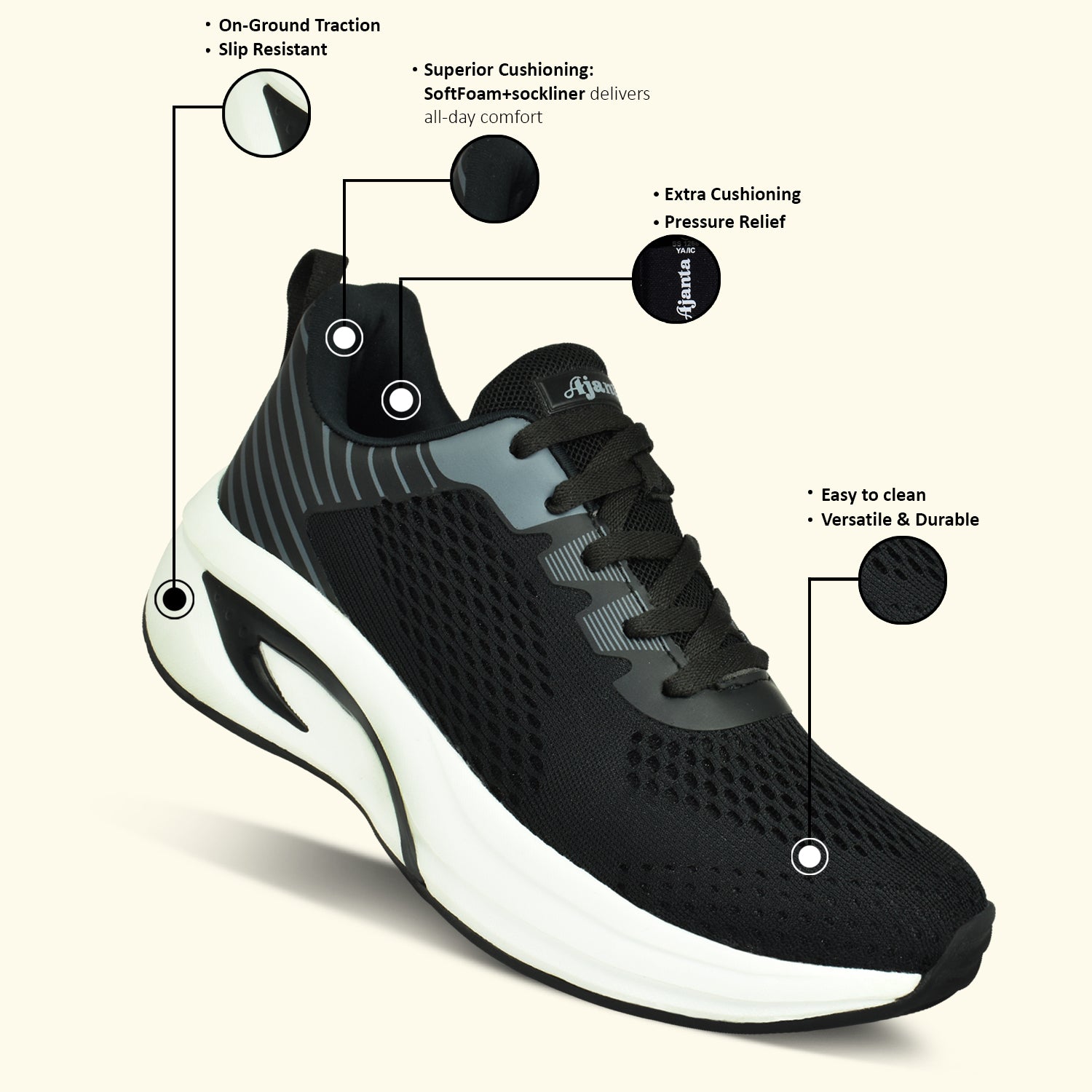 AJANTA Urban Glide Breathable Men’s Athletic Shoes with Slip-Resistant Sole and Modern Design for Outdoor & Gym Use EG1049