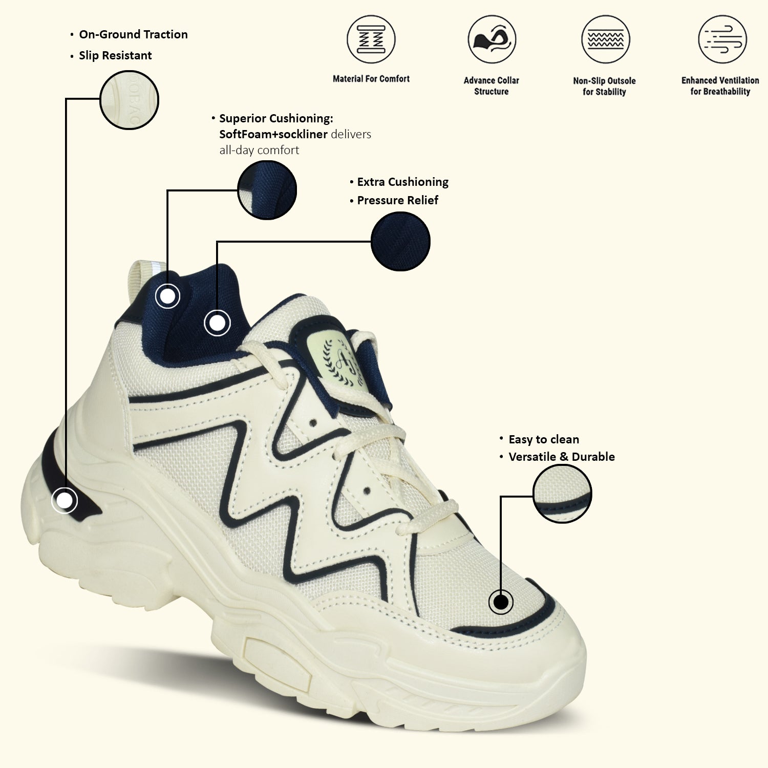 Ajanta Women's White Stylish Sneakers