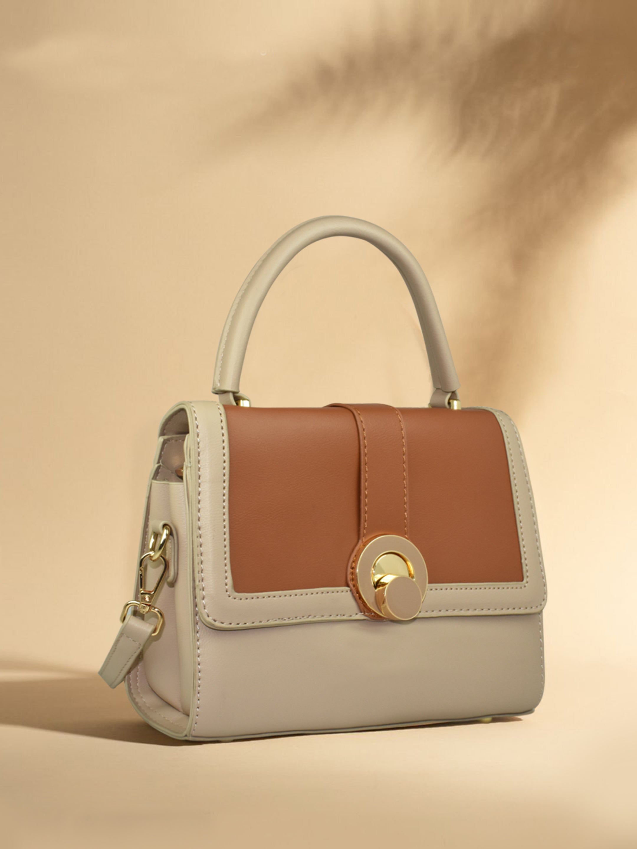 QIARRA by Ajanta Beige & Brown Synthetic Sling Bag for Women | 2 Compartments | Buckle Lock | Zipper Chains | Handle Detachable Sling Strap-VB8013