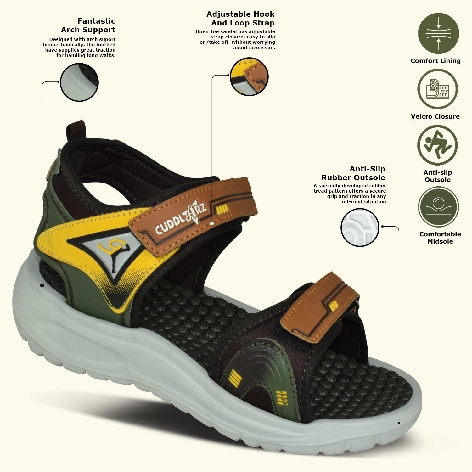 Ajanta Boy's Open-Toe Sandals with Velcro Closure