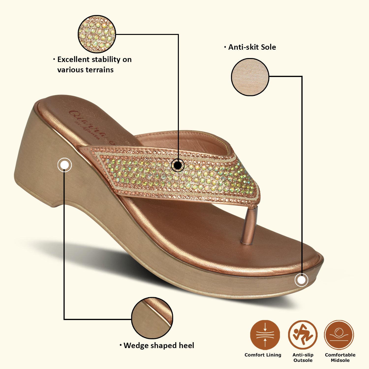 QIARRA Women's Shimmer Wedge Sandals