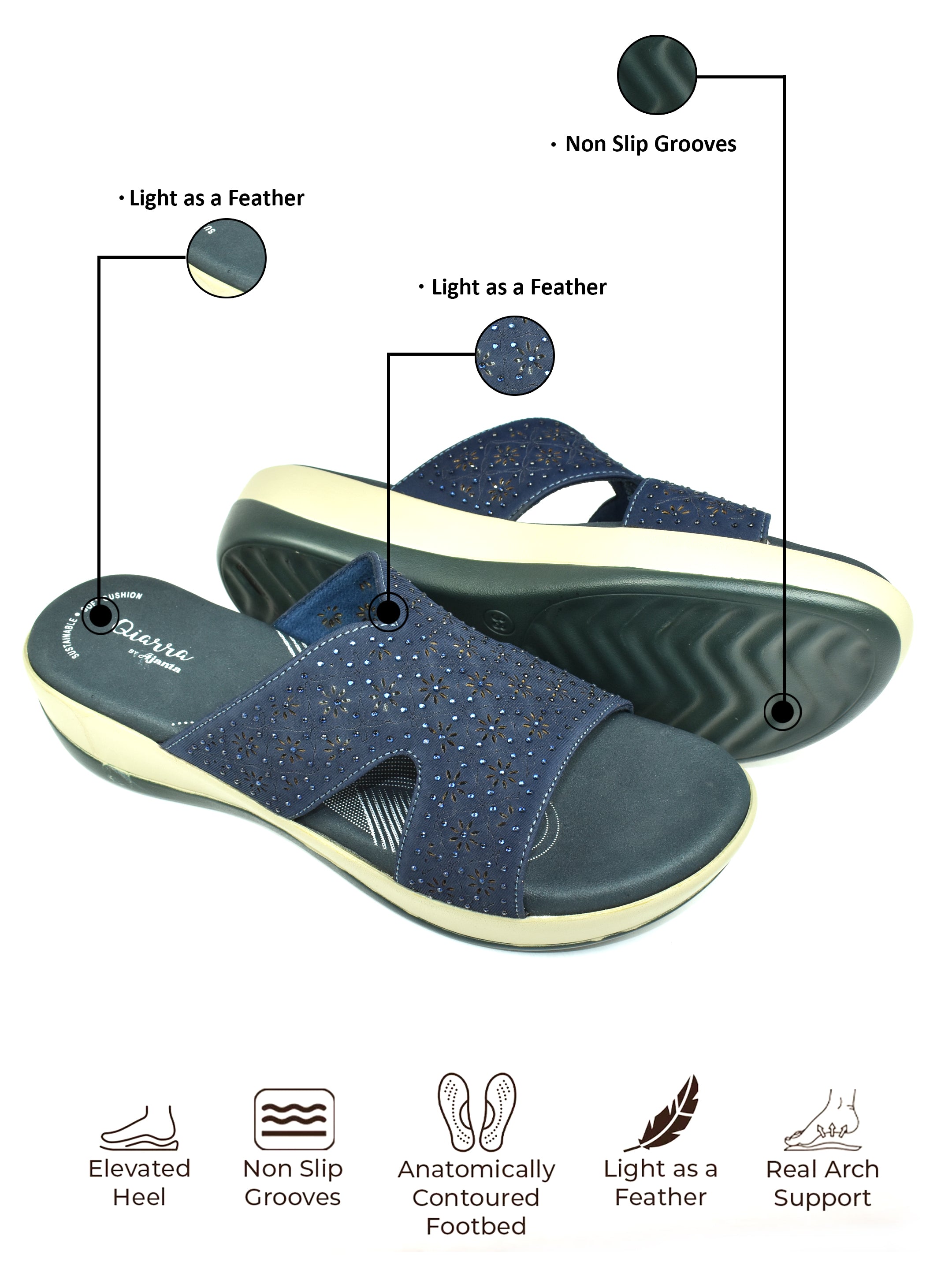 QIARRA Women’s Navy Embellished Sandals