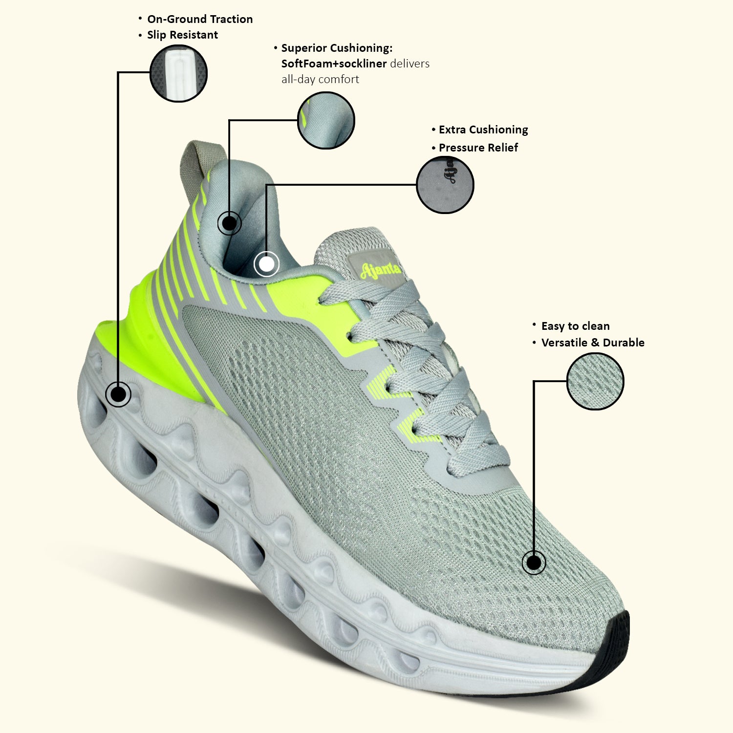 AJANTA Apex Flex TEXTURED Men’s Sports Shoes | Lightweight | Breathable Textile | Lace-Up Design With Knit Upper & Flexible Sole EG1037