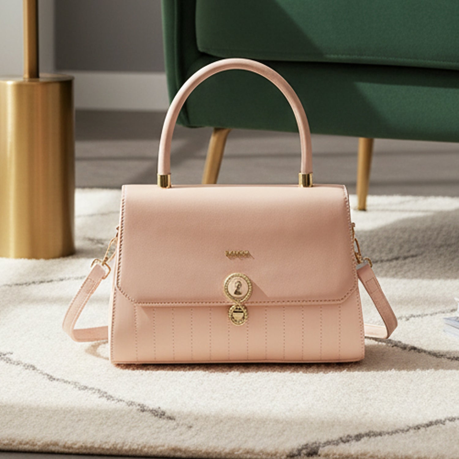 QIARRA by Ajanta Peach Synthetic Sling Bag for Women | 2 Compartments | Buckle Lock | Zipper Chains | Handle Detachable Sling Strap-VB8019